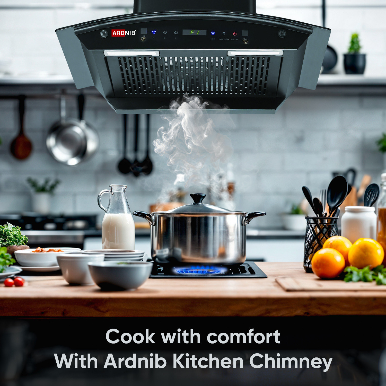 Image of Ardnib Arcturus BK 60 Fliterless, Auto Clean, Gesture Control, 7 Yrs Motor Warranty, 1200 CMH 60 cm Auto Clean Chimney