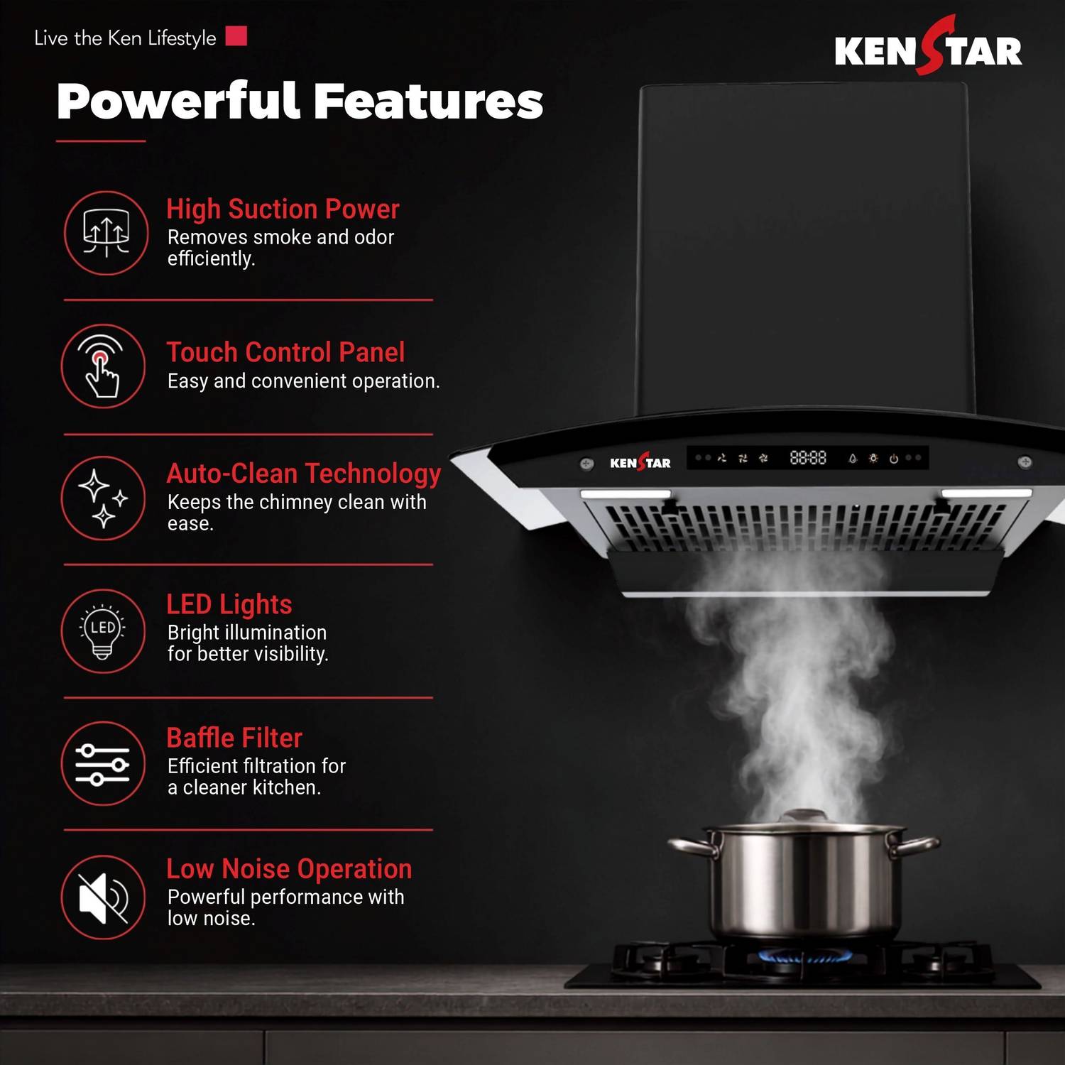 Kenstar Breath Pro 60 1500 CMH 60 cm Auto Clean Chimney - Image 4