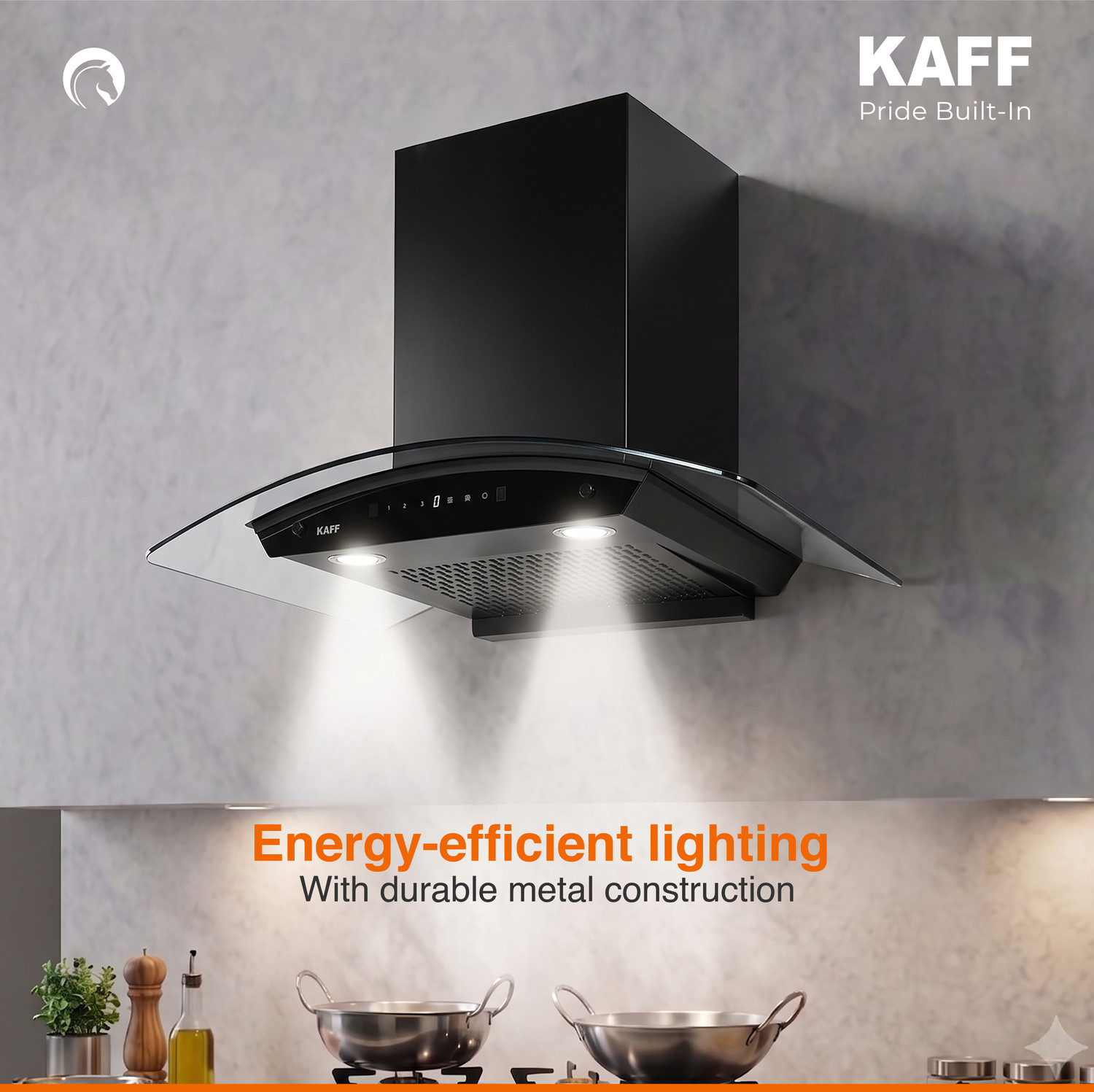 Image of Kaff KCF90 1450 CMH 90 cm Digital Display, Touch & Motion Sensor, Filterless, Auto Clean Chimney