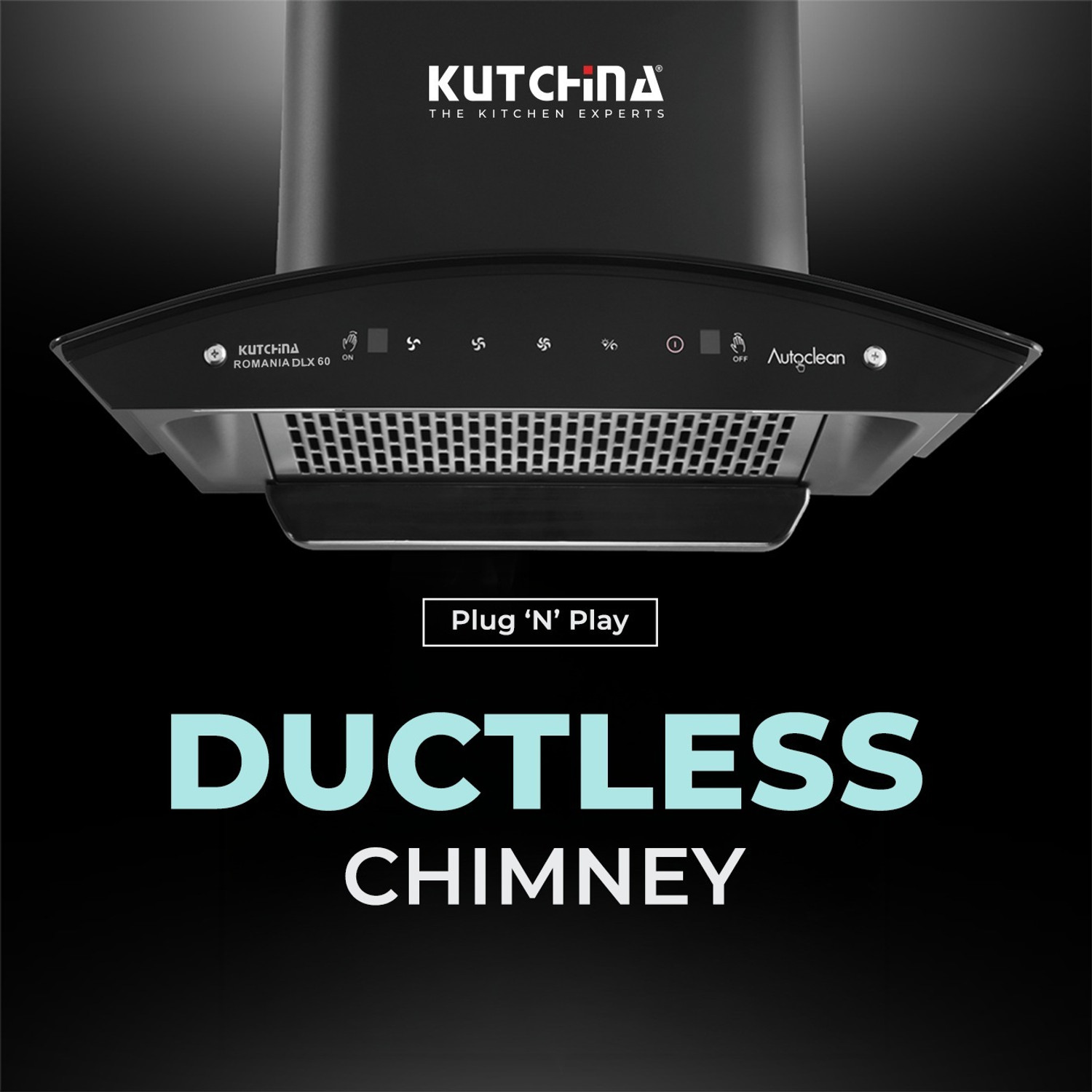 Image of Kutchina Romania DLX 60 1300 CMH 60 cm Ductless Plug & Play Touch & Wave Sensor Control Auto Clean Chimney Auto Clean Chimney