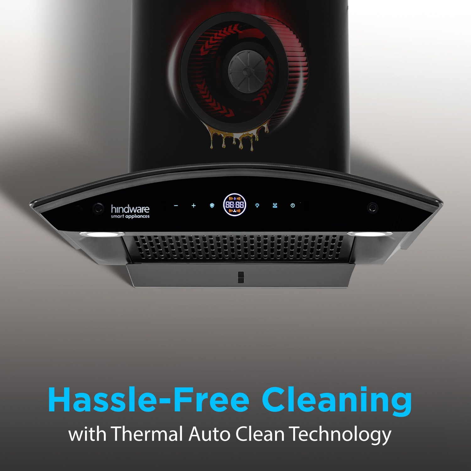 Image of Hindware Smart Appliances Ripple Plus BLDC Autoclean 60 IN Auto Clean | Curved Glass | Filterless | Touch Control | Energy Efficient LED Light | Powerful Suction | Wall Mounted Black 1600 CMH Chimney