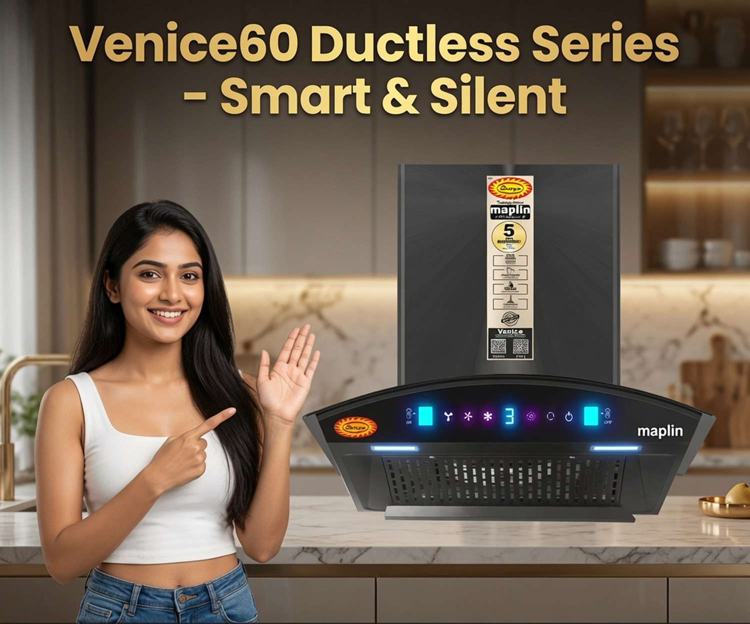 Image of SURYA Venice-DL Ductless Plug&Play 1400 CMH 75 cm Auto Clean Chimney