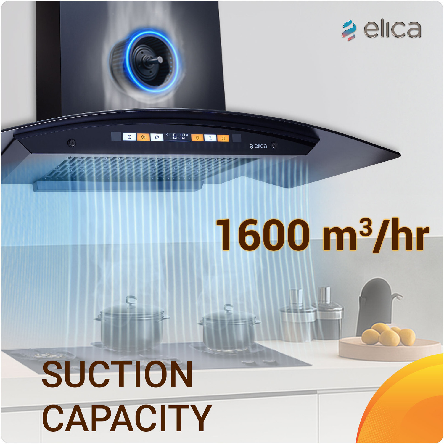 Image of Elica WD HS ORG FL 900 HAC LTW MS NERO 1600 CMH 90 cm Auto Clean Chimney
