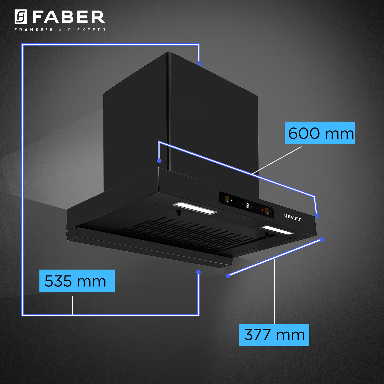 Image of FABER Hood ATOM BLDC TC FL HC SC BK IN 60 1500 CMH 60 cm Auto Clean Chimney