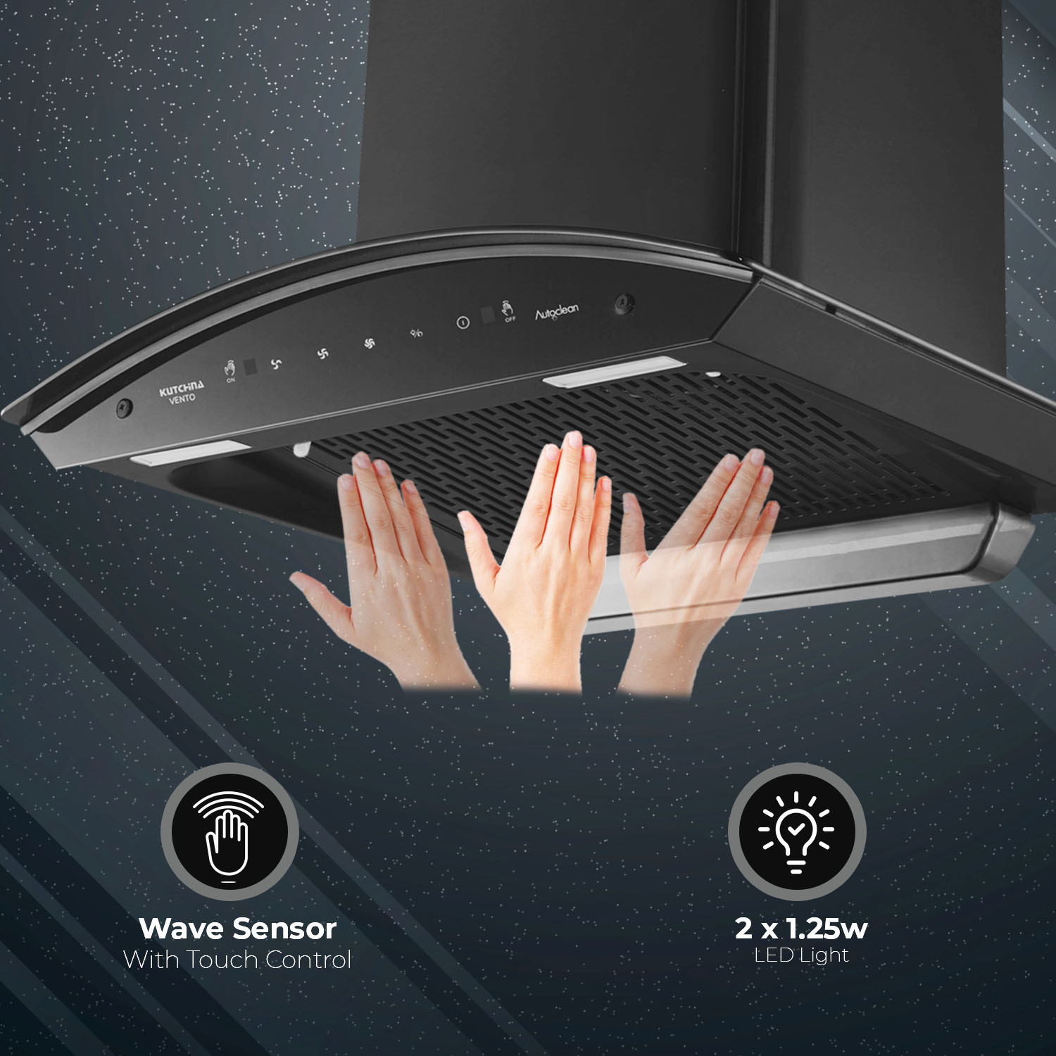 Image of Kutchina Vento 60 1400 CMH 60 cm Motion Sensor Control Touch Control Auto Clean Powerful suction Low Noise Auto Clean Chimney