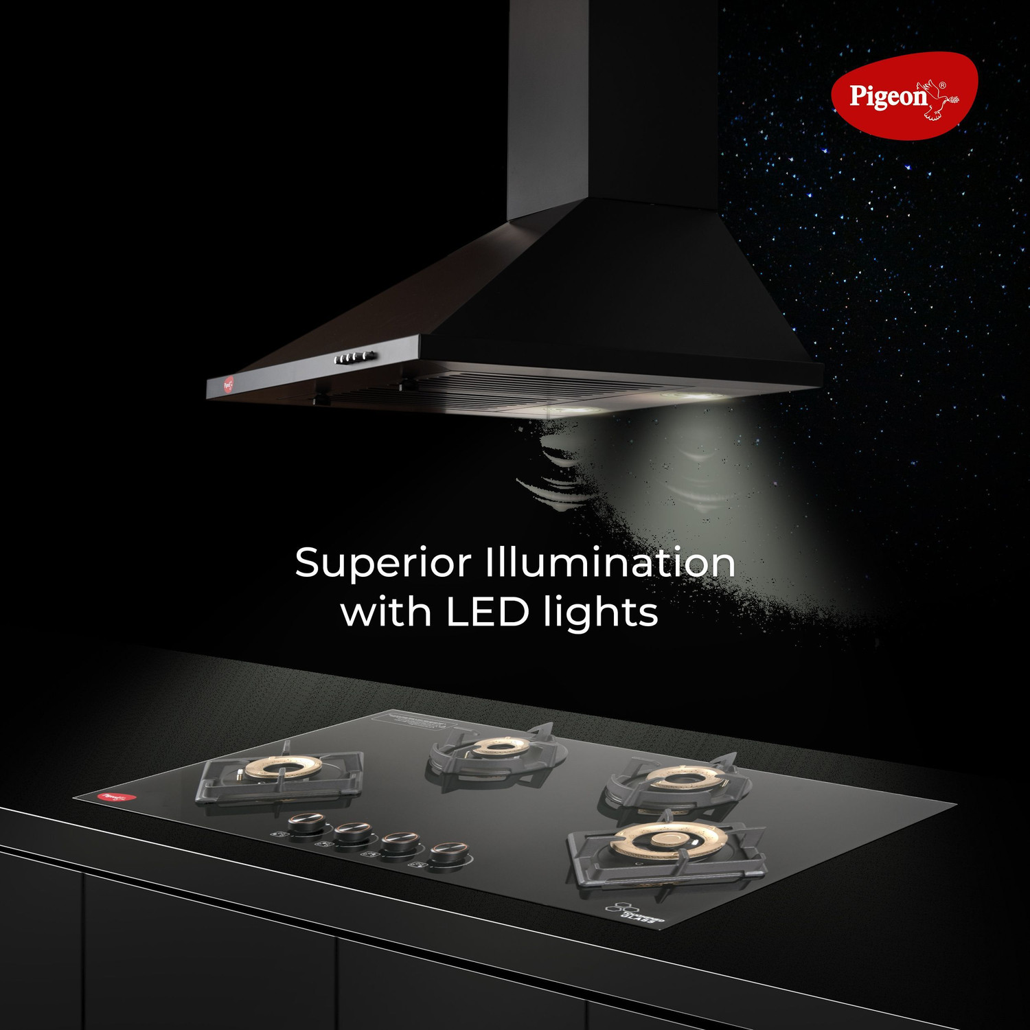 Image of Pigeon Nebula DX 60cm Baffle Filter Kitchen Chimney with 7 Years Warranty on Motor and 1 Year Comprehensive| Black | 3 Speed Push Button Control Wall Mounted Black 1250 CMH Chimney