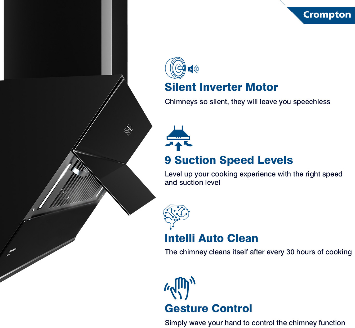 Image of Crompton CHD-QPVI90FLE-MBL Auto Clean Wall Mounted Midnight Black 1710 CMH Chimney