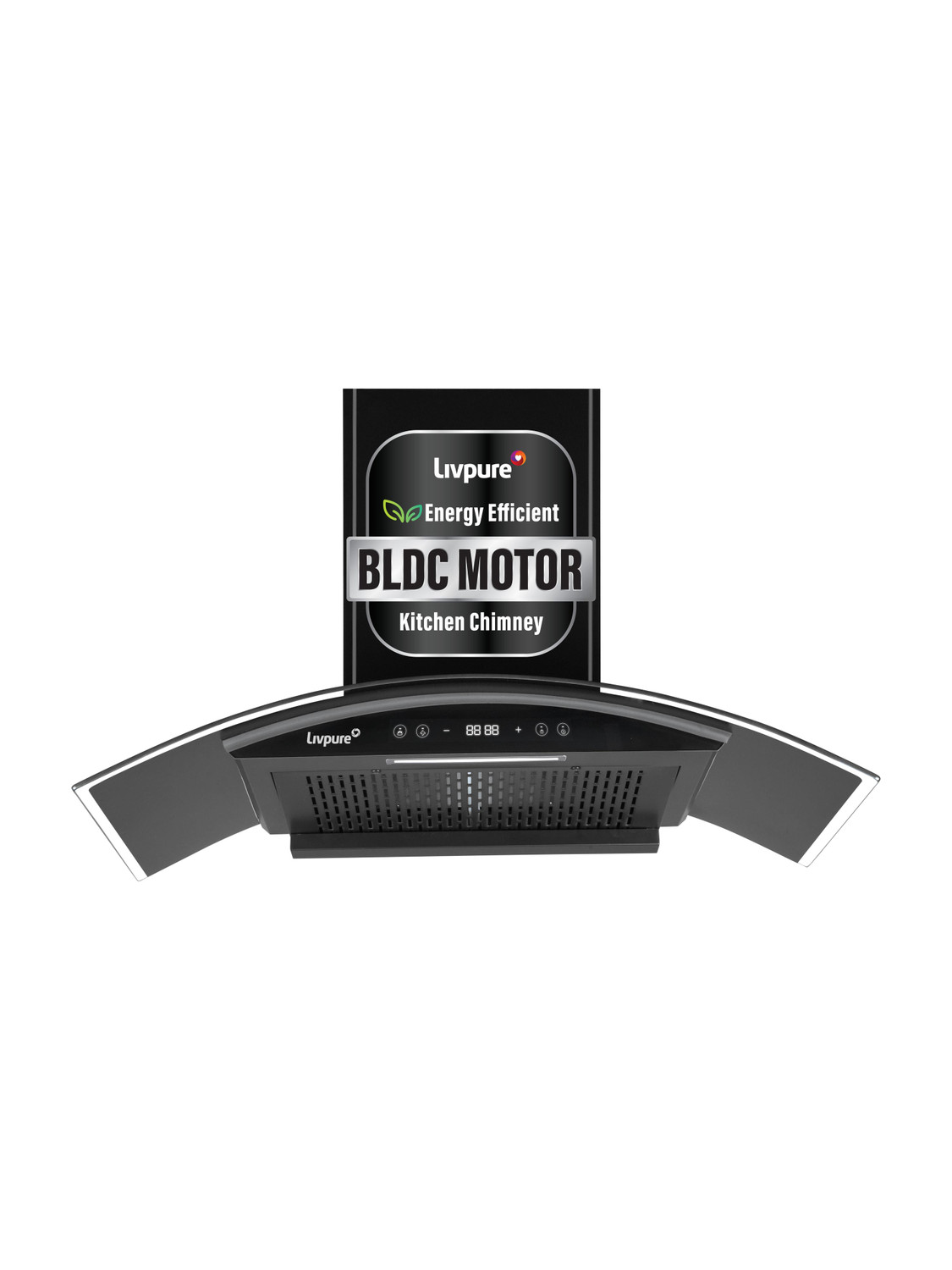 LIVPURE ETERNA-BLDC-90-FL-HAC 1600 CMH 90 cm Curved Shape BLDC Motor Auto Clean Powerful Suction Filterless Touch & Gesture Control Low Noise Wall Mounted Chimney Auto Clean Chimney