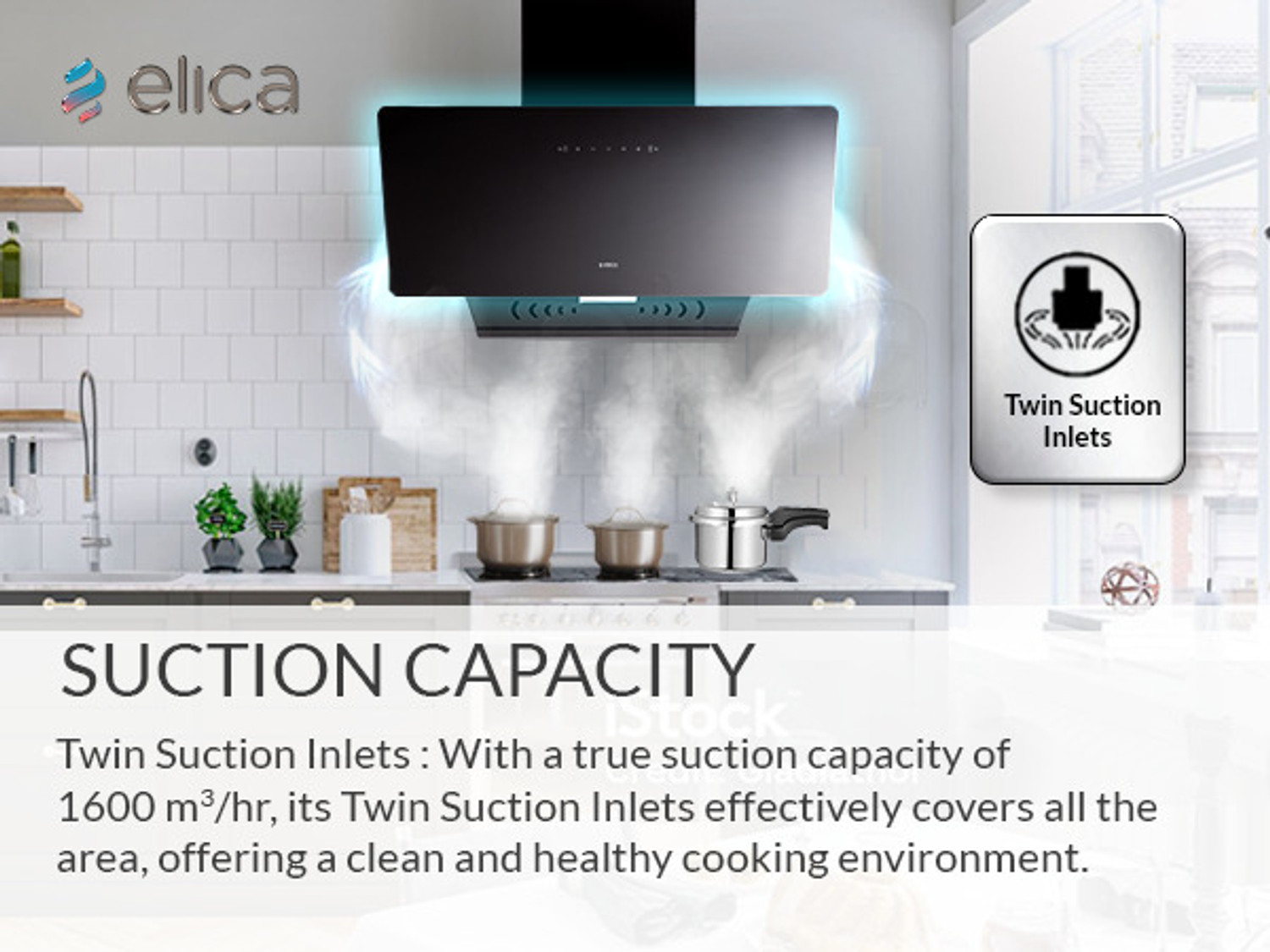 Image of Elica KITTY FL 900 HAC LTW MS NERO 1600 CMH 90 cm Auto Clean Chimney