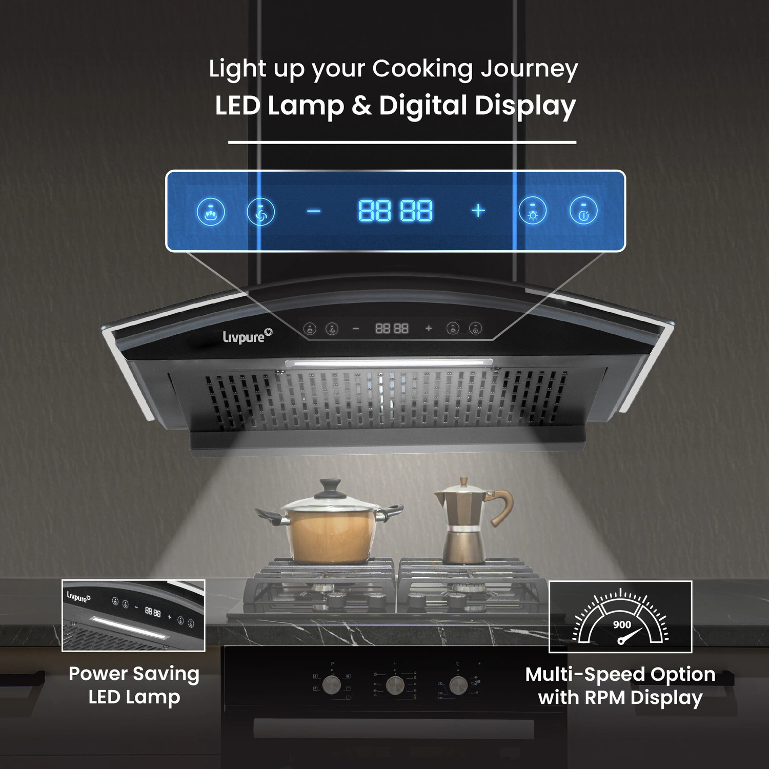 Image of LIVPURE ETERNA-BLDC-60-FL-HAC Auto Clean Wall Mounted Black 1400 CMH Chimney