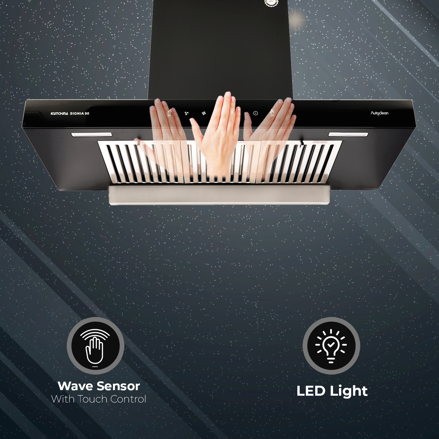 Image of Kutchina SIGNIA 90 Auto Clean Wall Mounted black 1250 CMH Chimney