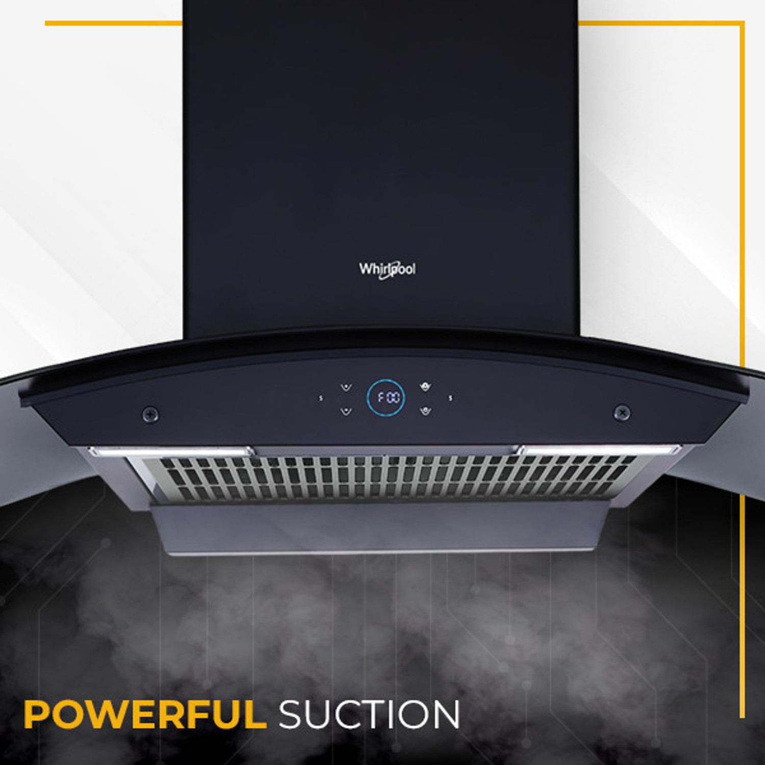 Image of Whirlpool SMARTSENSE ZEN CGFL 904 HAC BLDC BK HOOD 1425 CMH 90 cm Curved Glass 90 cm | BLDC Motor| Smart-Sense Speed Control |Heat Autoclean| Gesture Control|Filterless| Powerful Suction | Low Noise Auto Clean Chimney