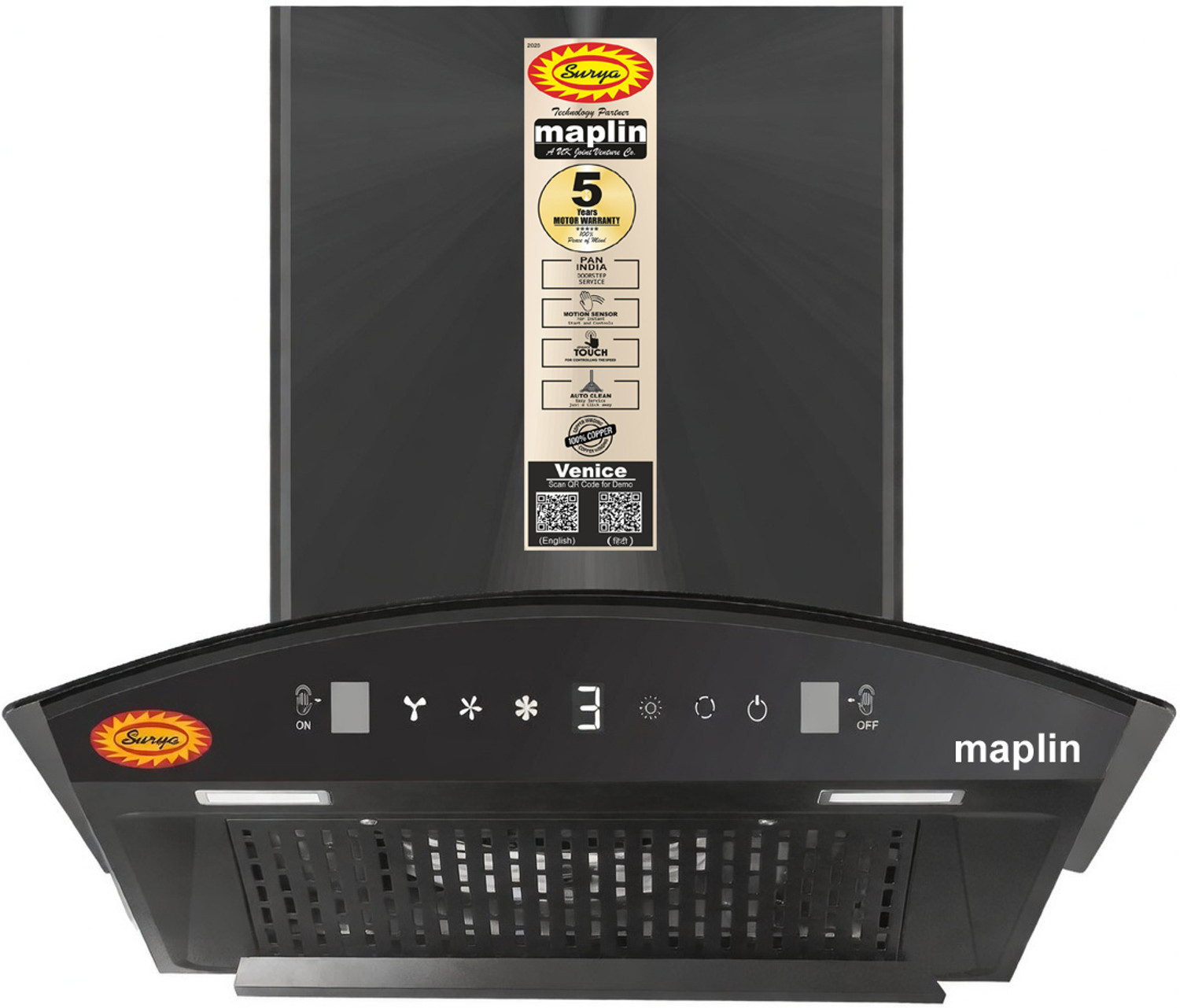 Image of SURYA Venice-DL Ductless Plug&Play 1400 CMH 60 cm Auto Clean Chimney