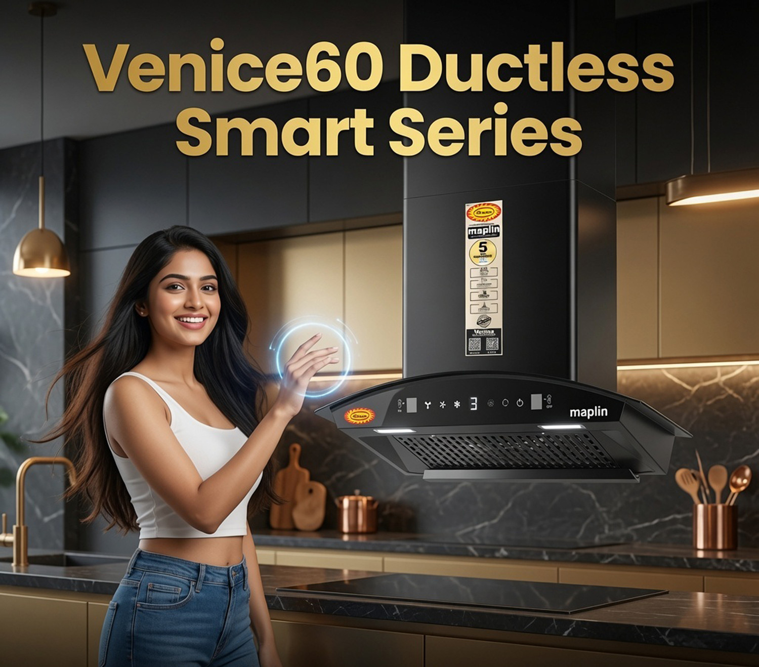Image of SURYA Venice-DL Ductless Plug&Play 1400 CMH 60 cm Auto Clean Chimney