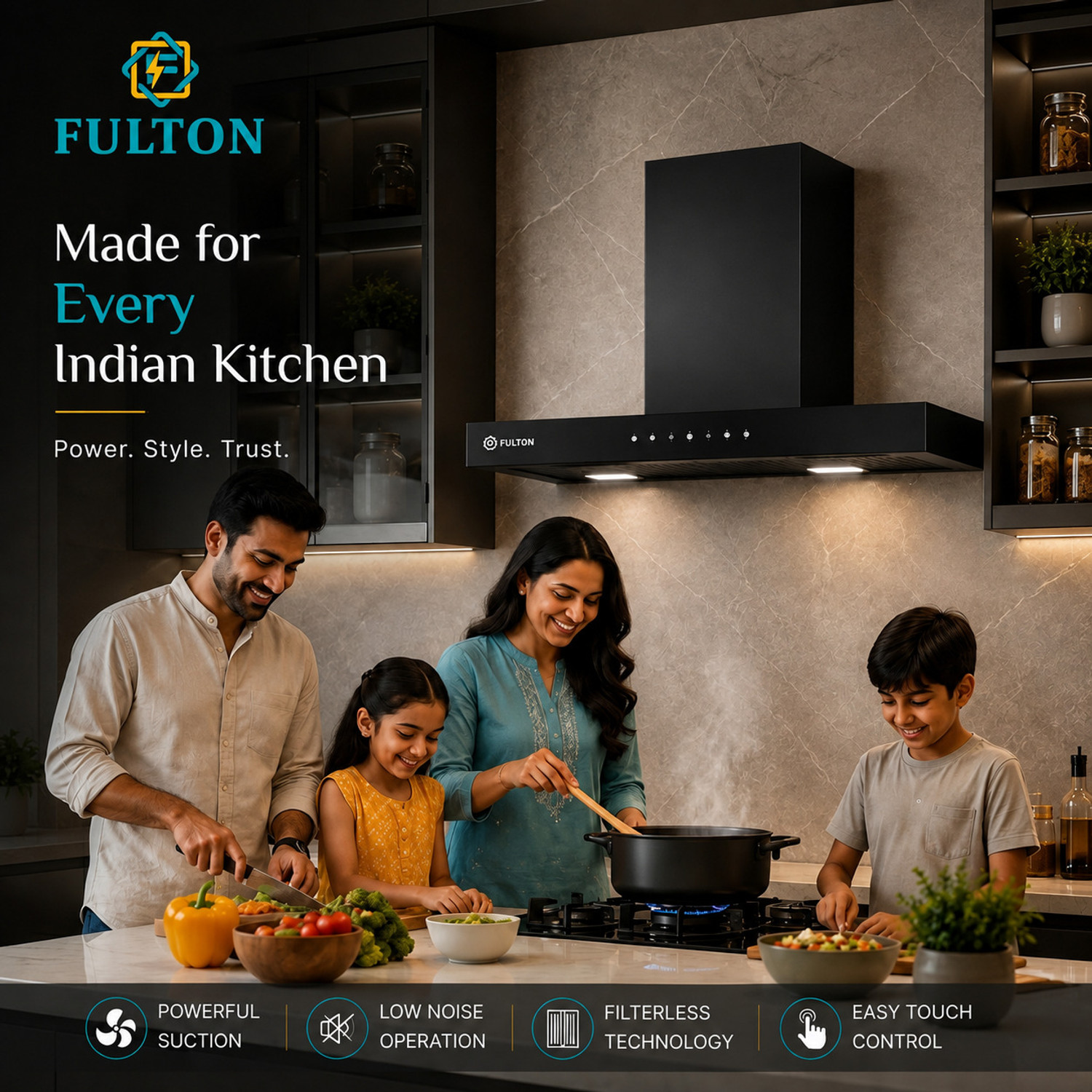 Image of FULTON Silent Pro T Shape 90cm Chimney 1450 CMH 90 cm Auto Clean Chimney