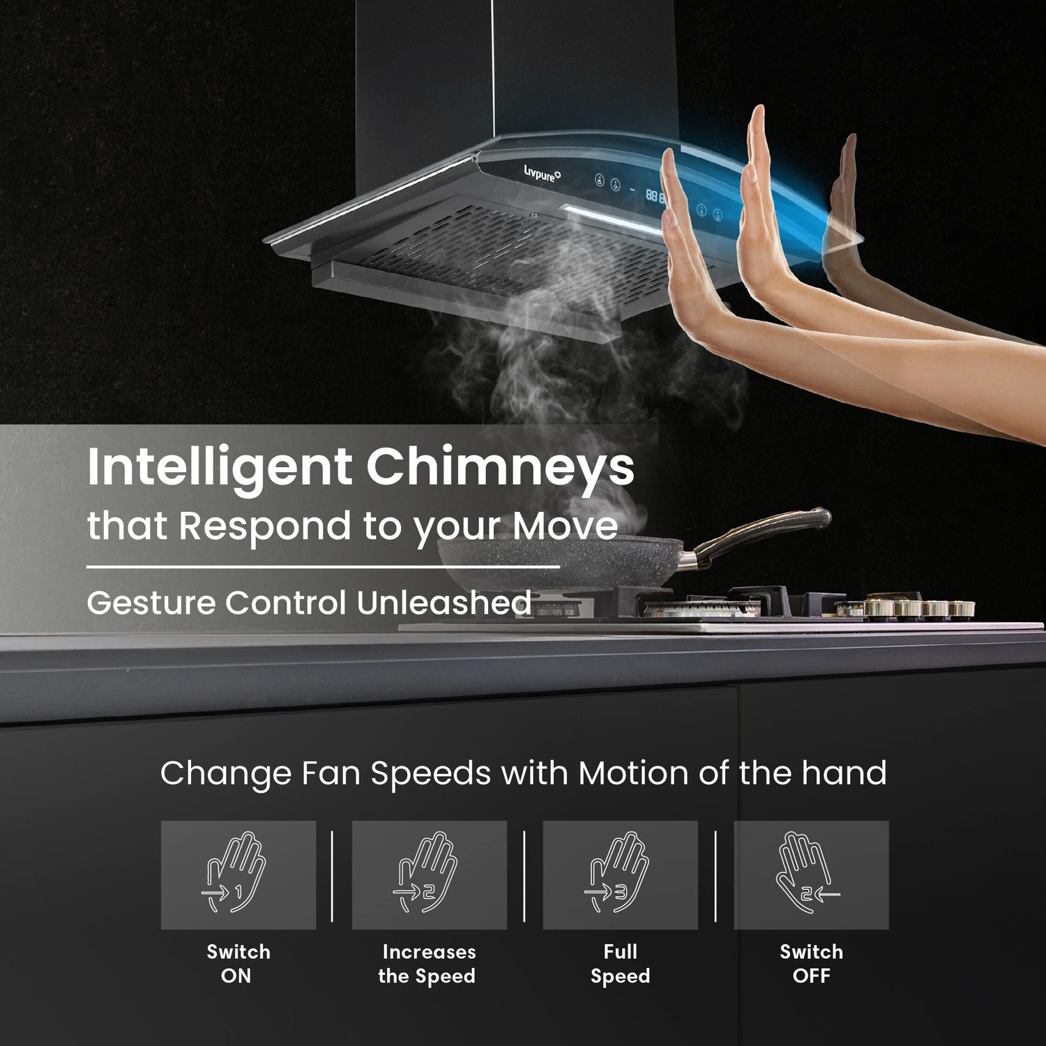 Image of LIVPURE ETERNA-BLDC-60-FL-HAC Auto Clean Wall Mounted Black 1400 CMH Chimney
