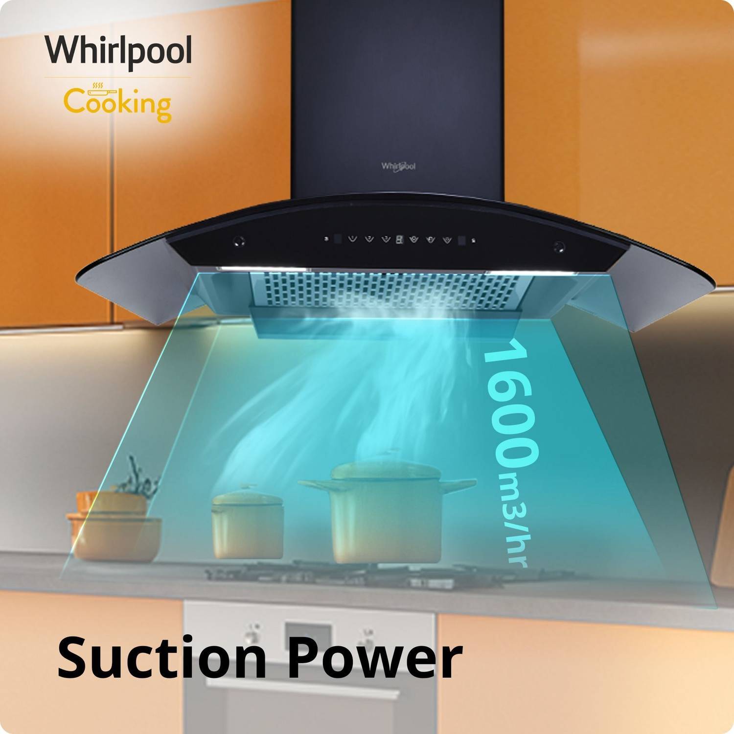 Whirlpool CGFL PRO 904 HAC BK 90 cm Curved Glass Chimney - Image 2