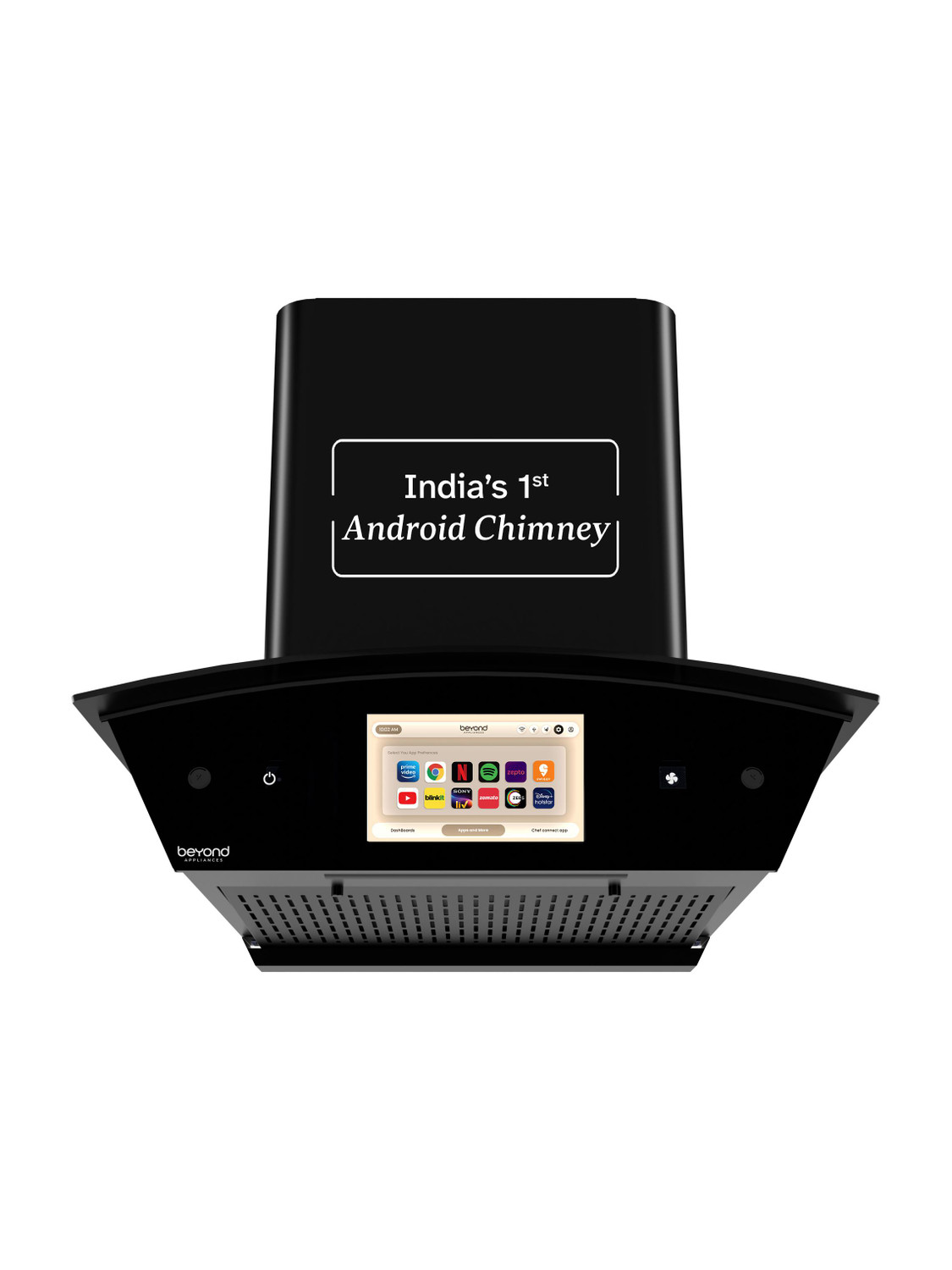 Beyond Appliances Asteria 60cm Android Chimney Filter-Less 1408 CMH 60 cm Filterless |Smart Screen & Speaker | Touch Control | Android Chimney Auto Clean Chimney