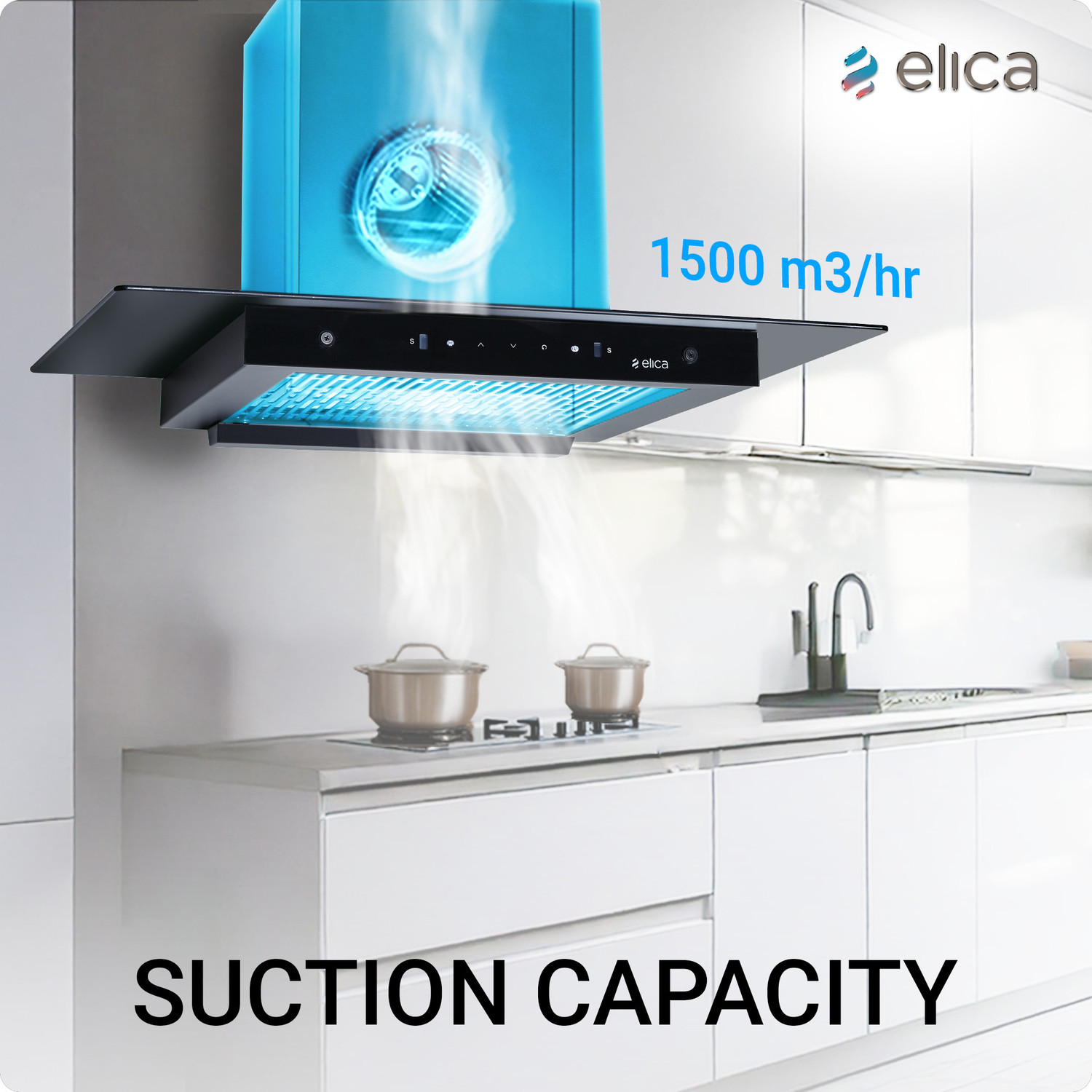 Image of Elica FLAT FL 750 HAC LTW MS NERO 1500 CMH 75 cm Auto Clean Chimney