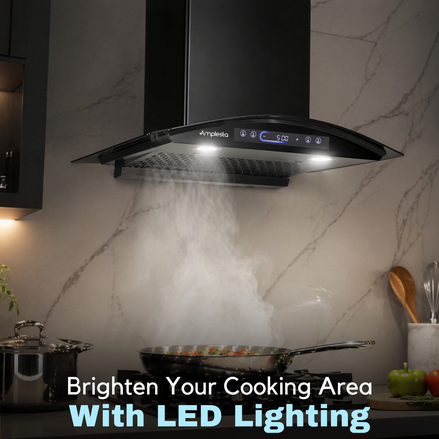 Image of Amplesta Lyra BLDC Motor 60cm 9 Speed Curve Shape with Motion Sensor & 1600 CMH 60 cm Auto Clean Chimney