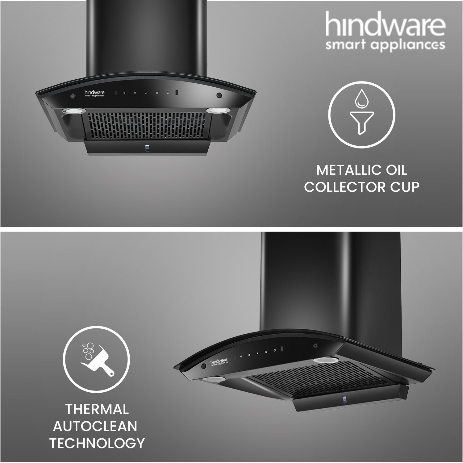 Image of Hindware Smart Appliances Ripple Blk Plus Autoclean 60 IN Auto Clean | Curved Glass | Filterless | Touch Control | Motion Sensor | 10 Years Motor Warranty | Energy Efficient LED Light | Powerful Suction | Wall Mounted Black 1500 CMH Chimney