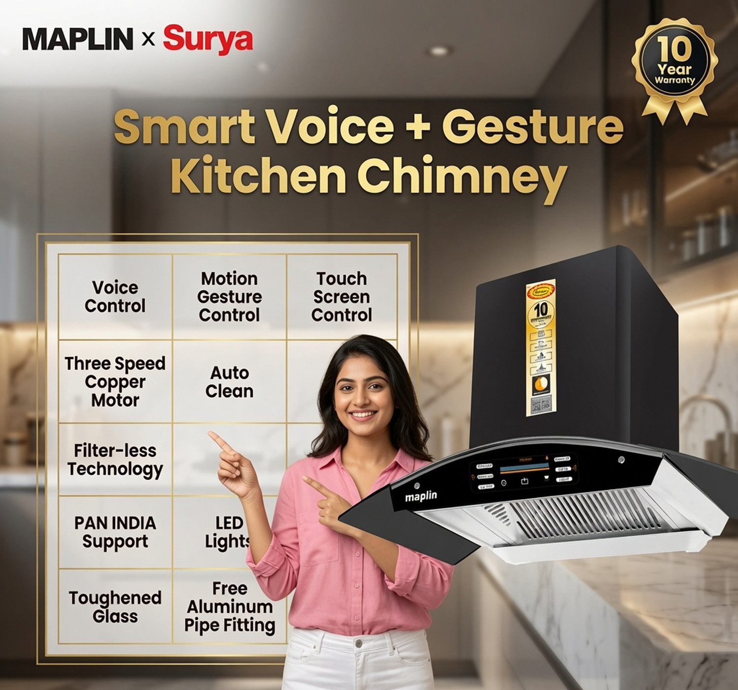 Image of SURYA VC-SS75cm 1800 CMH 75 cm Auto Clean Chimney