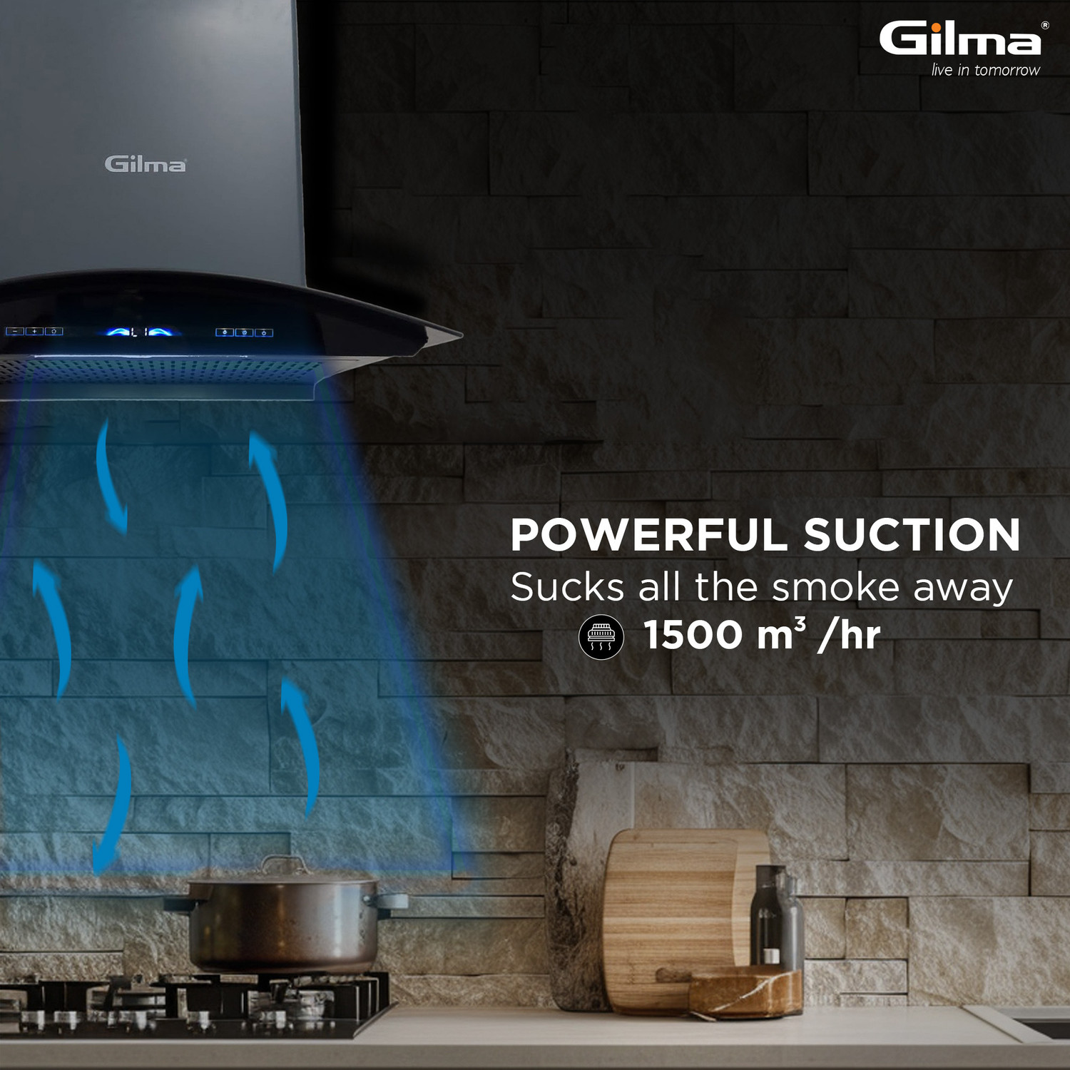 Image of Gilma Clara 60 Chimney Auto Clean Wall Mounted Grey Black 1500 CMH Chimney