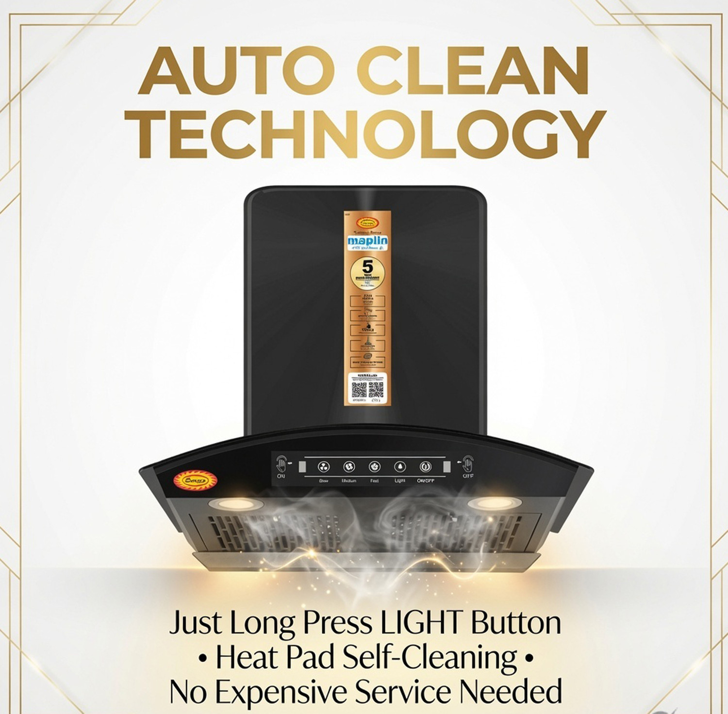 Image of SURYA Coral 60 1500 CMH 60 cm Curve Shape Filterless Powerful Suction Low Noise 3 Speed Motor Auto Clean Chimney