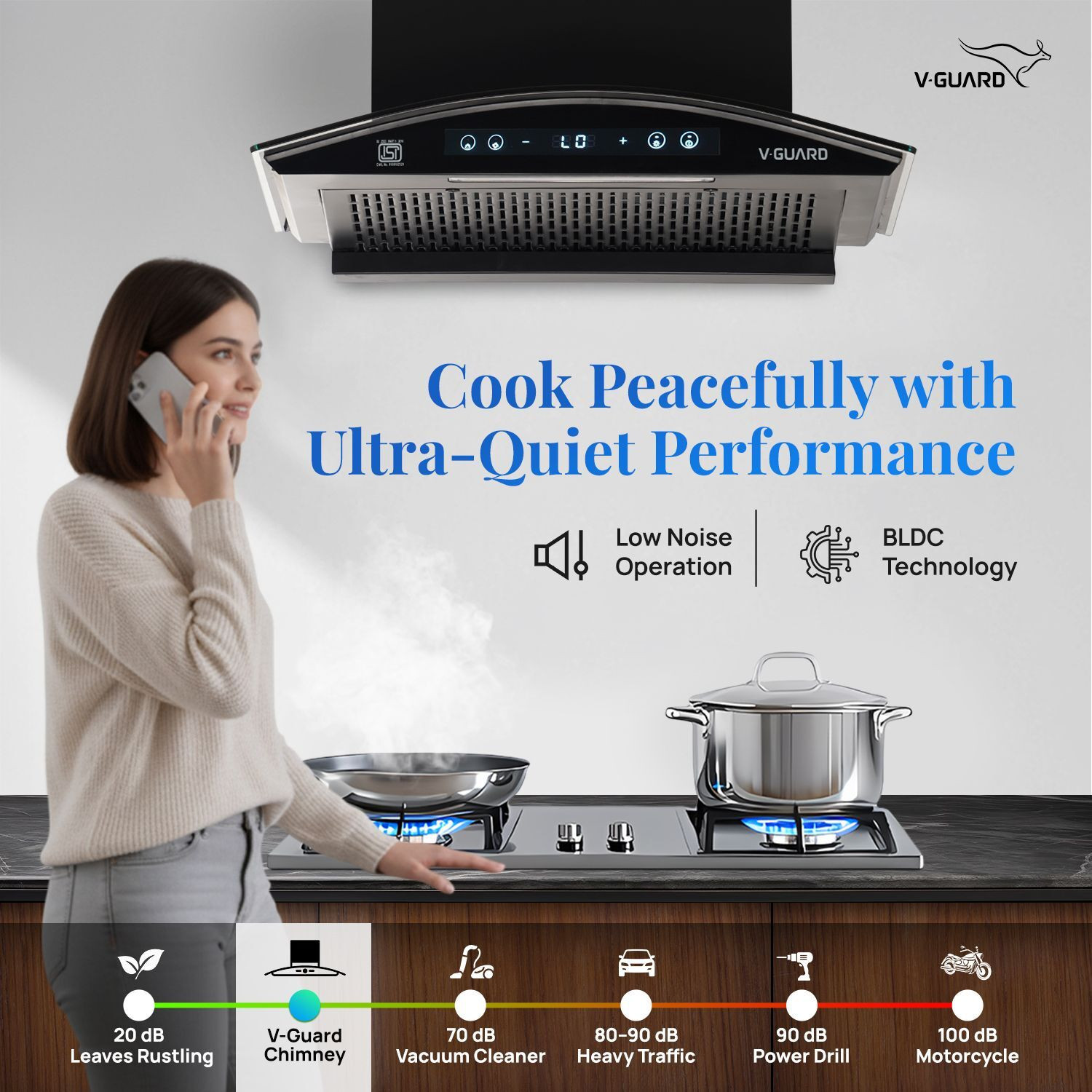 Image of V-Guard BX 60 BLDC 60 cm 1500 CMH 60 cm Auto Clean Chimney