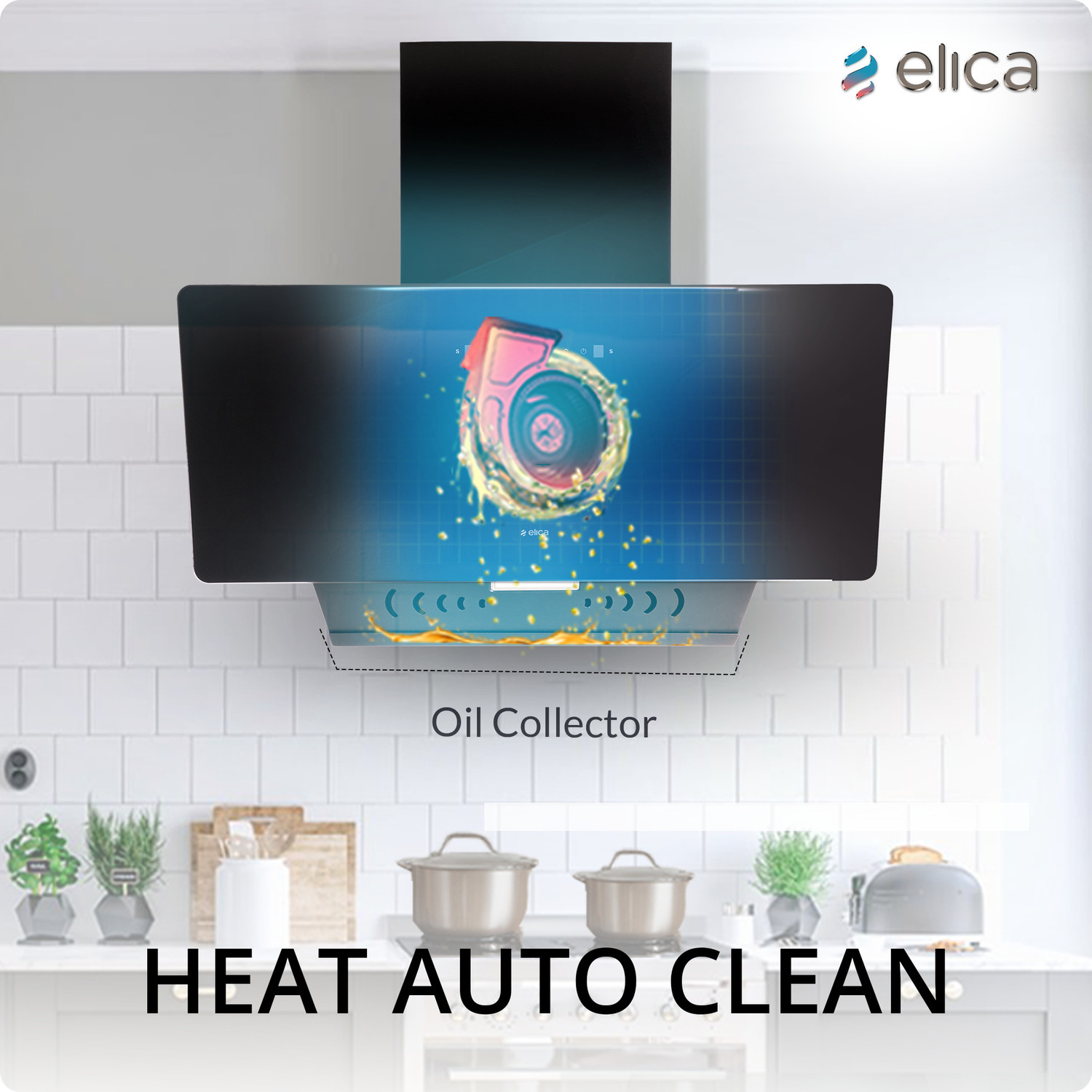 Image of Elica KITTY FL 900 BLDC HAC LTW MS NERO 1600 CMH 90 cm Auto Clean Chimney