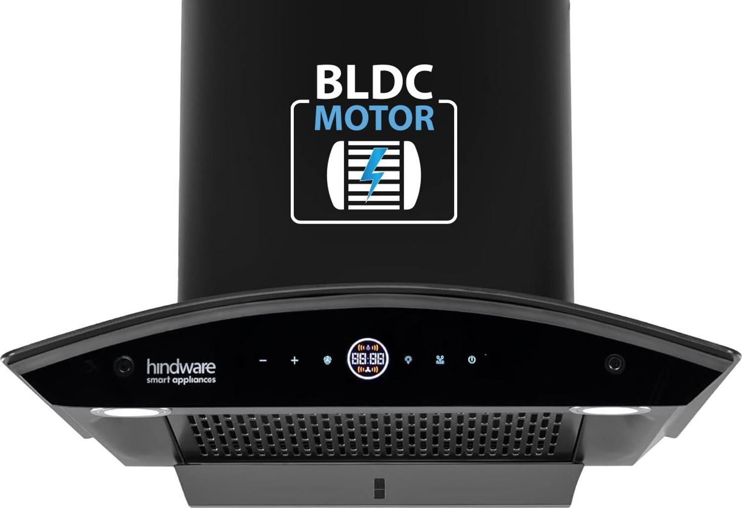 Image of Hindware Smart Appliances Ripple Plus BLDC Autoclean 60 IN Auto Clean | Curved Glass | Filterless | Touch Control | Energy Efficient LED Light | Powerful Suction | Wall Mounted Black 1600 CMH Chimney