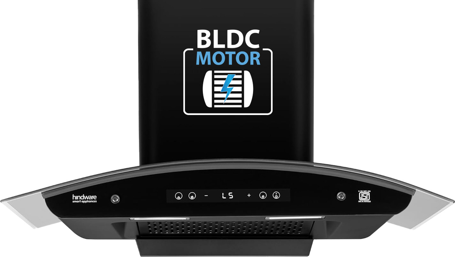 Image of Hindware Smart Appliances Alexio Plus BLDC 90CM Auto Clean | Curved Glass | Filterless | Touch Control, Motion Sensor | Energy Efficient LED Light | Powerful Suction | Wall Mounted Black 1450 CMH Chimney
