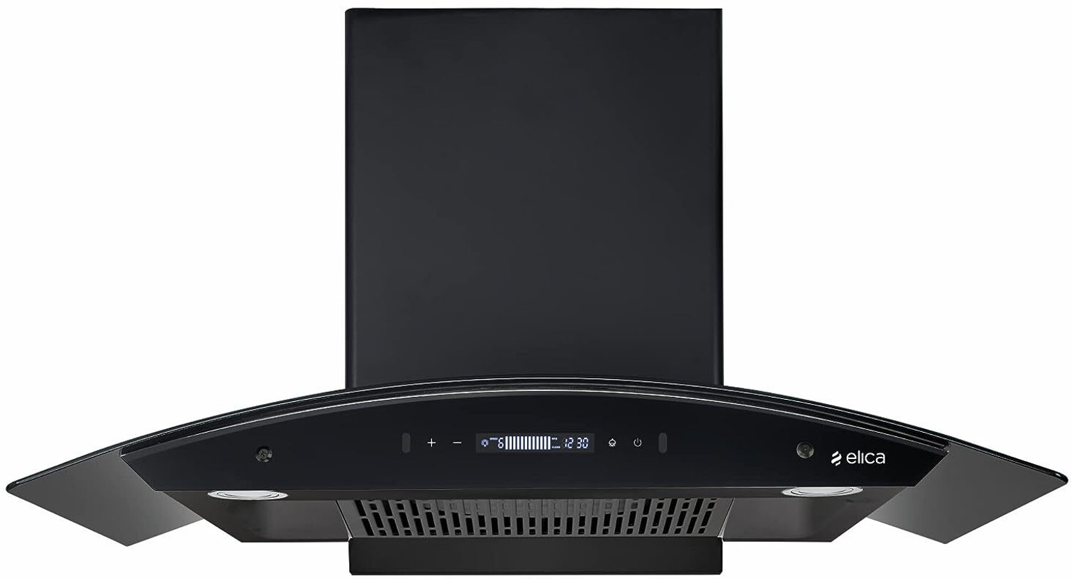 Image of Elica BLDC FLCG 900 HAC LTW MS NERO Filterless Auto Clean Wall Mounted Black 1425 CMH Chimney