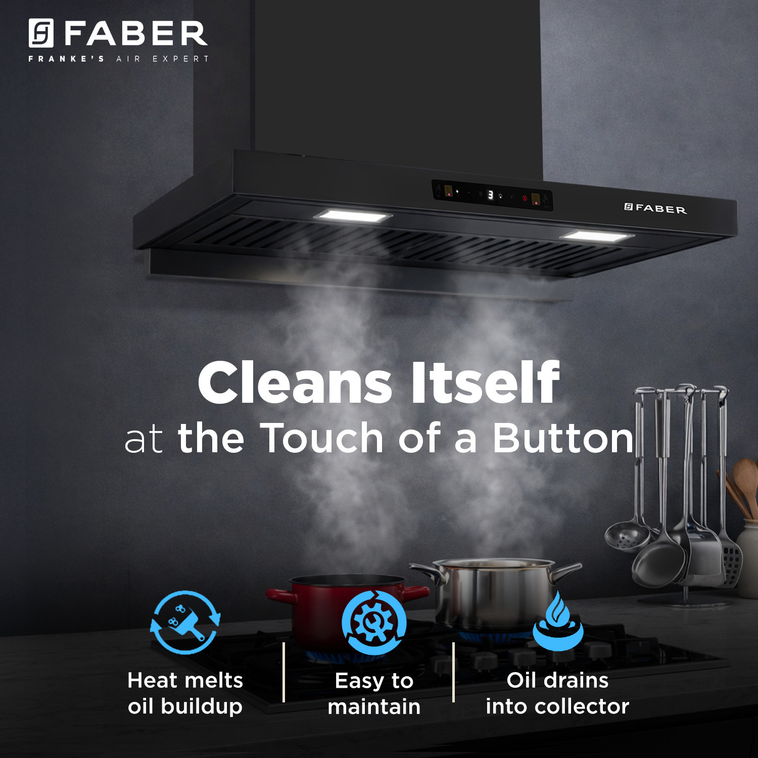 Image of FABER Atom 90cm 1500m /hr BLDC Autoclean Filterless T-Shape Chimney 1500 CMH 90 cm Auto Clean Chimney