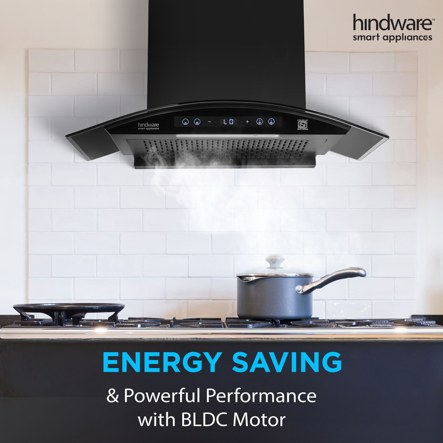 Image of Hindware Smart Appliances Ripple Neo BLDC 75 IN 1400 CMH 75 cm | Curved | Filterless | Touch Control | Motion Sensor | Energy Efficient LED Light | Powerful Suction | Auto Clean Chimney