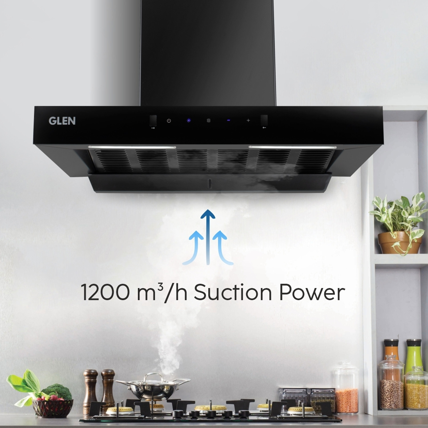 Image of Glen CH-6052 Slim Filter less Kitchen Chimney 90CM With Motion Sensor Auto Clean Wall Mounted BLACK 1200 CMH Chimney