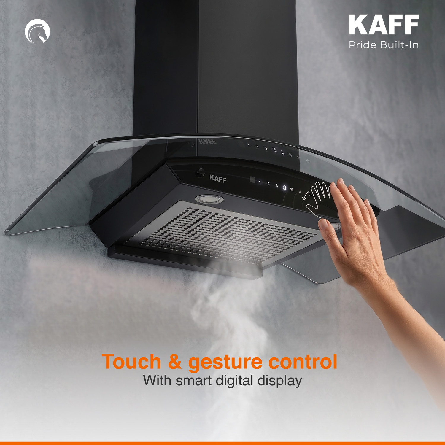 Image of Kaff KCF90 1450 CMH 90 cm Digital Display, Touch & Motion Sensor, Filterless, Auto Clean Chimney