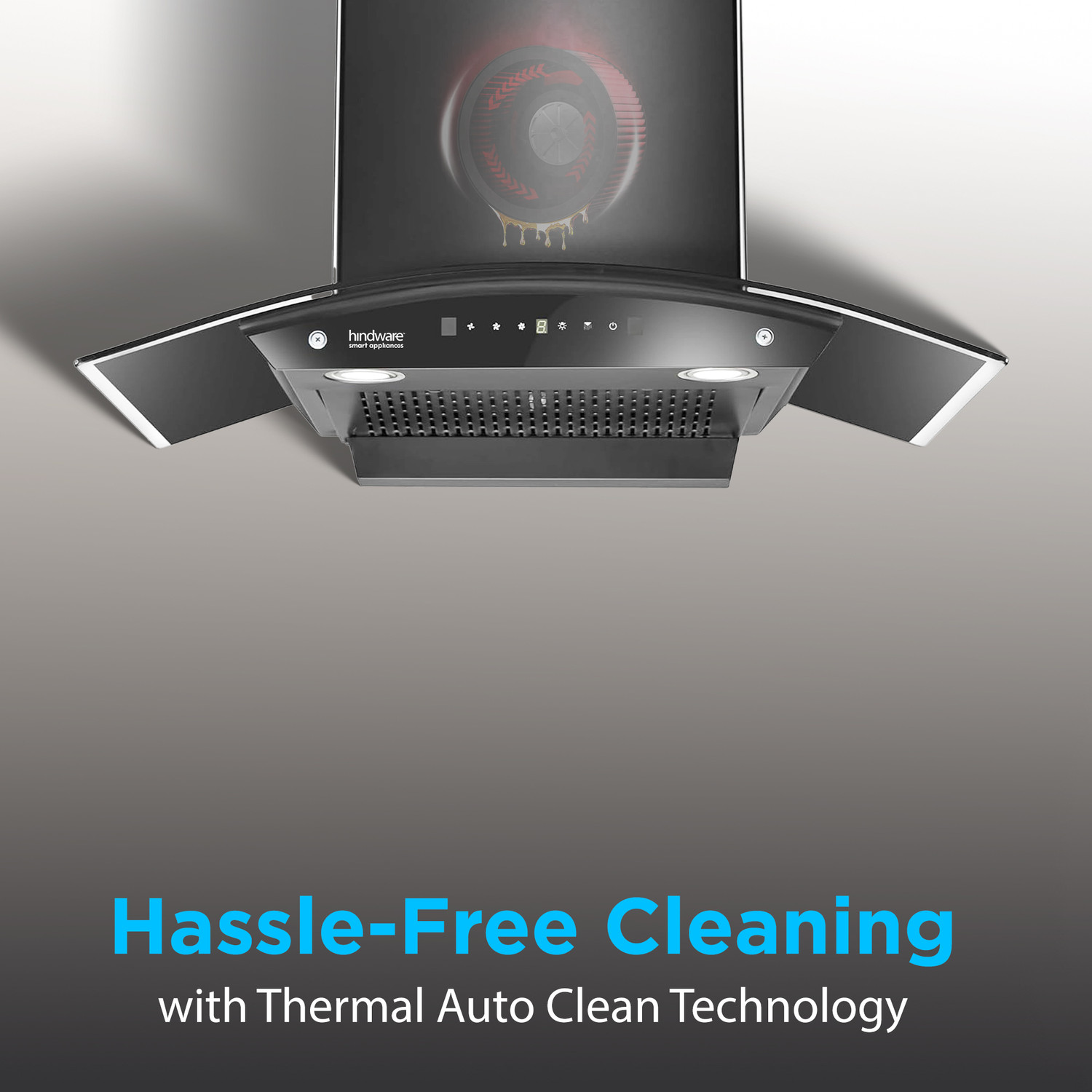 Image of Hindware Smart Appliances Ripple Neo 75 IN 1200 CMH 75 cm | Curved | Filterless | Touch Control | Motion Sensor | Energy Efficient LED Light | Powerful Suction | Auto Clean Chimney