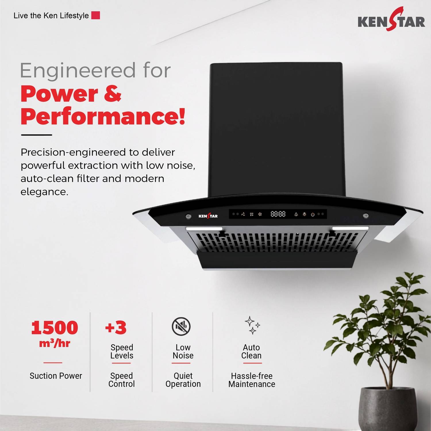 Kenstar Breath Pro 60 1500 CMH 60 cm Auto Clean Chimney - Image 3