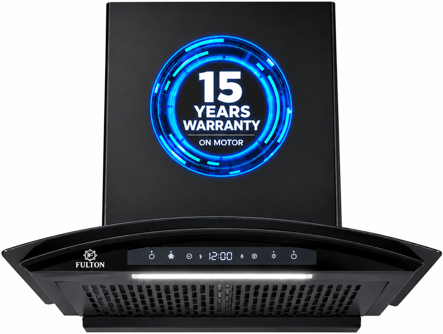 Image of FULTON SILENT FLOW BLDC CURVE 60CM CHIMNEY| 130W BIG HOUSING COPPER MOTOR| 1650 CMH 60 cm Auto Clean Chimney