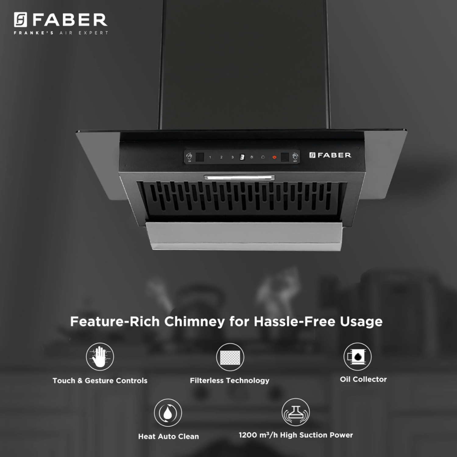 Image of FABER Hood Mercury 1500m3 /hr BLDC T-shaped 60 cm Autoclean Wall Mounted Black Chimney 1500 CMH 60 cm Auto Clean Chimney