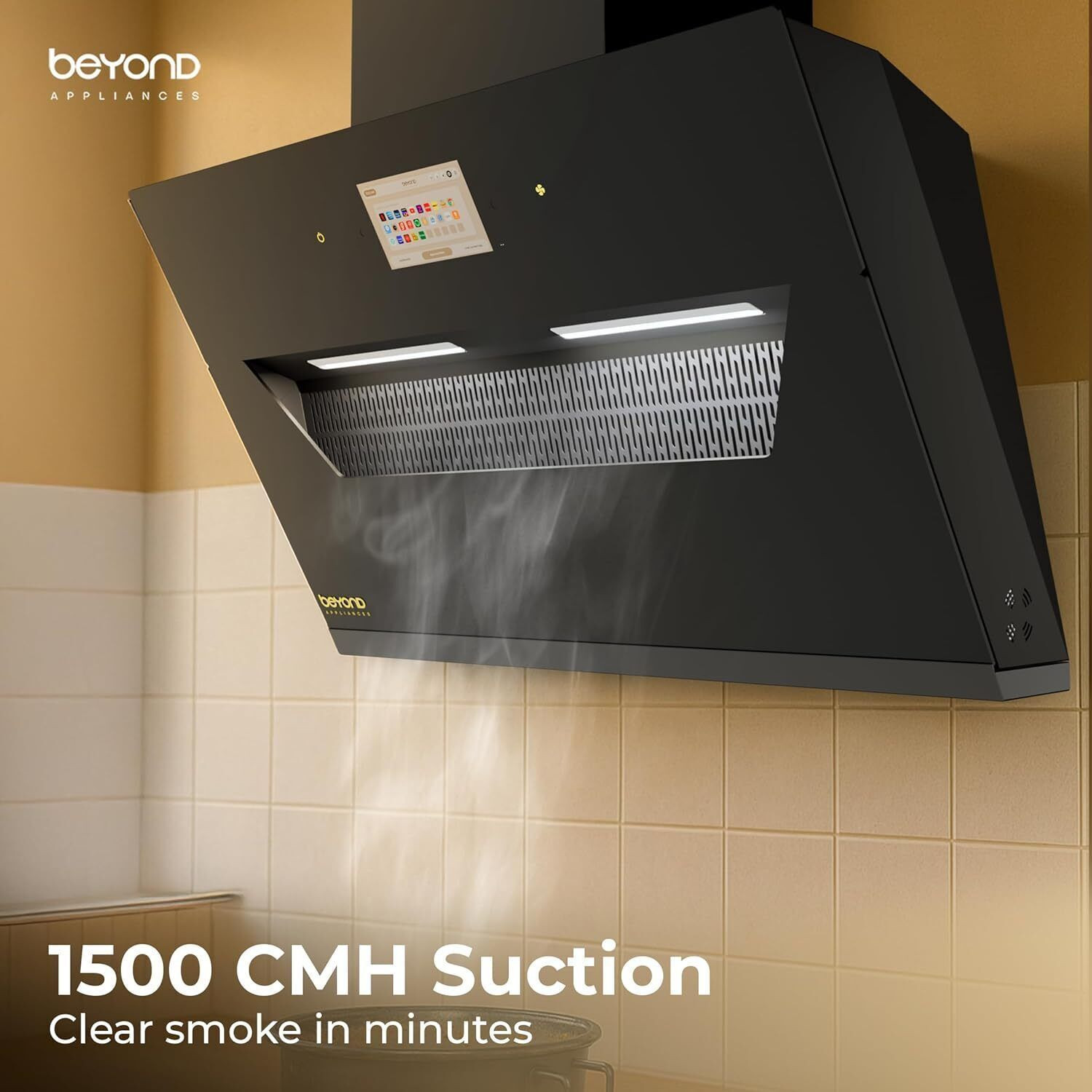 Image of Beyond Appliances Eris 90cm Slant Android Chimney Filter-Less | Motion Sensor 1500 CMH 90 cm Auto Clean Chimney