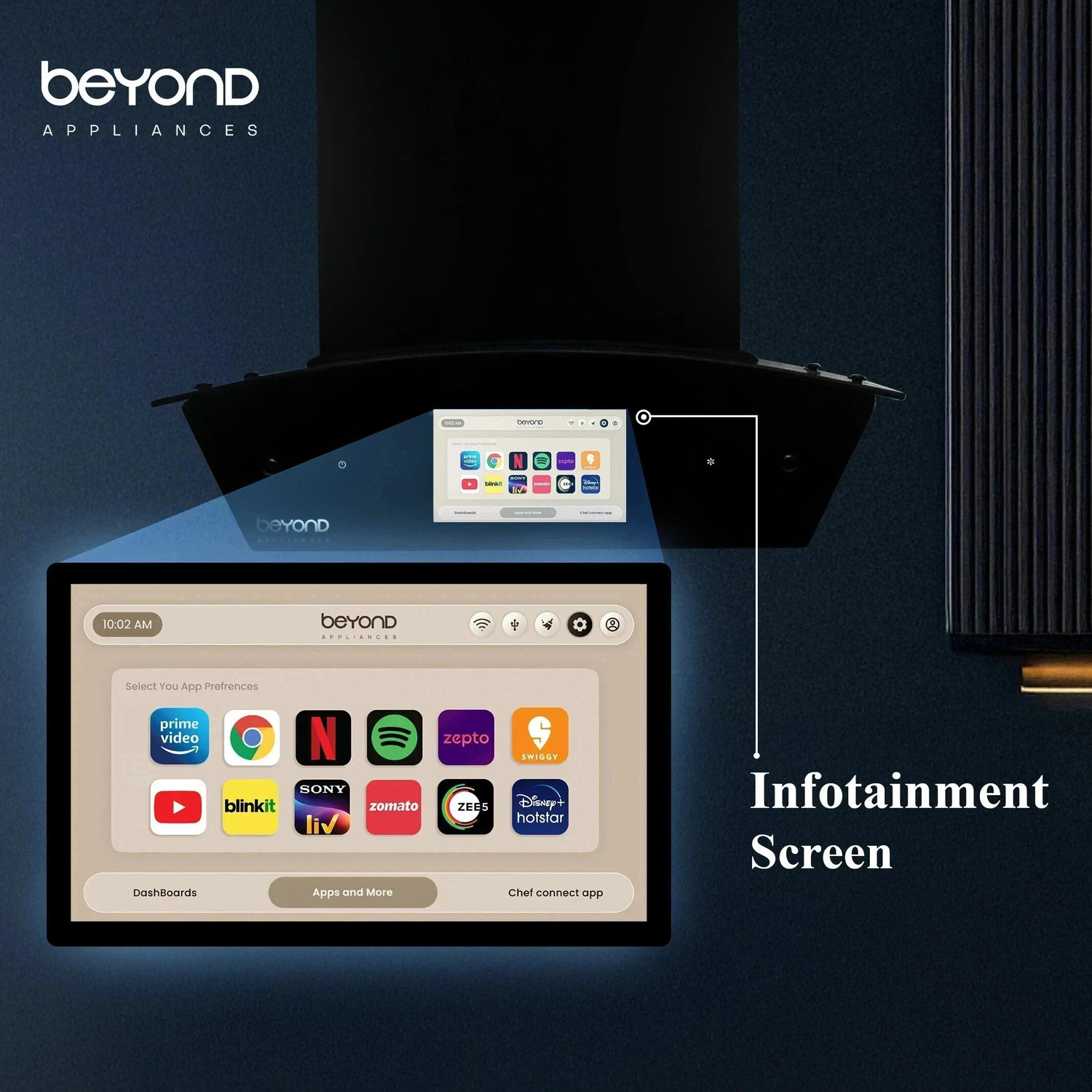 Image of Beyond Appliances Asteria 60cm Android Chimney Filter-Less Auto Clean Filterless |Smart Screen & Speaker | Touch Control | Android Chimney Wall Mounted Black 1408 CMH Chimney