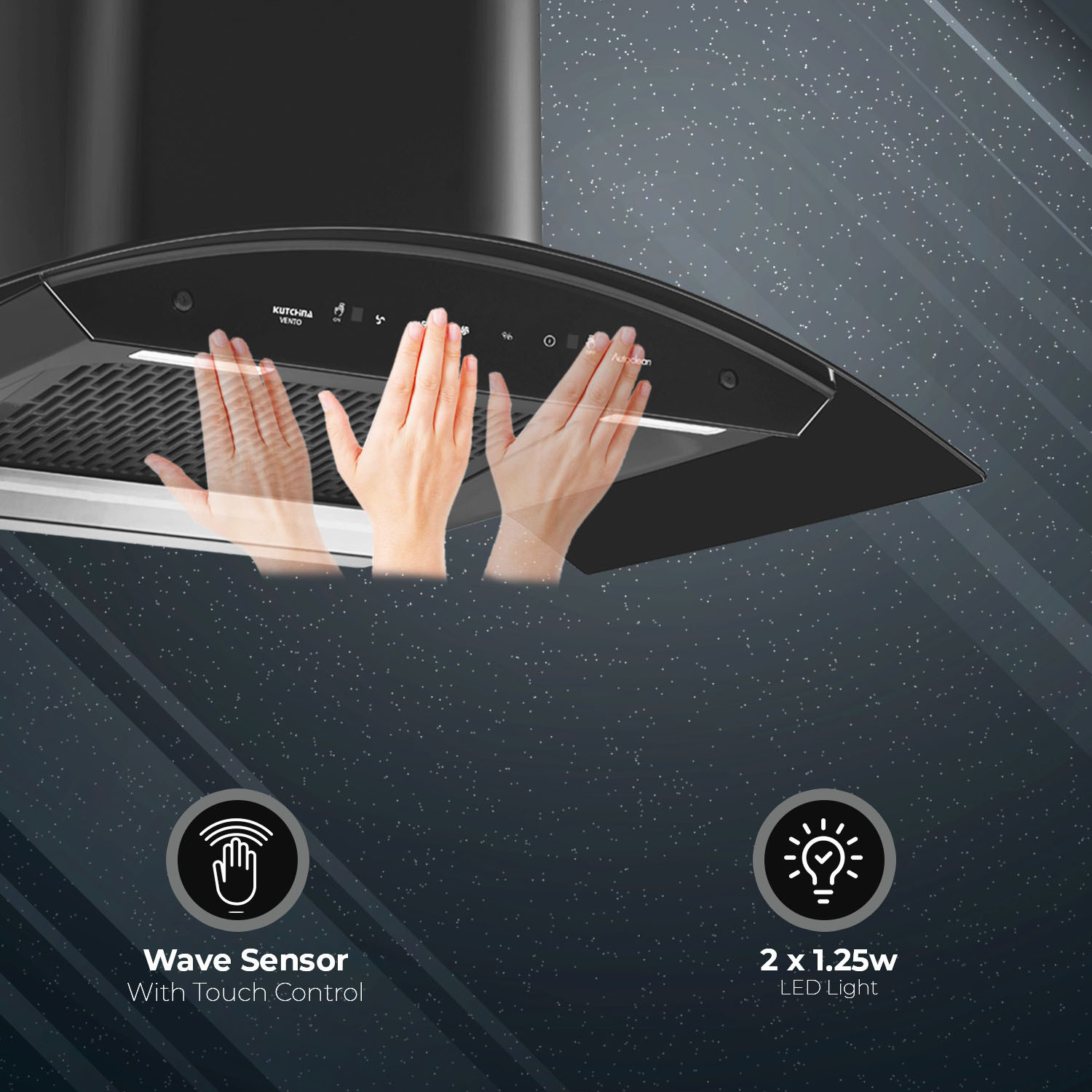Image of Kutchina Vento 75 1400 CMH 75 cm Motion Sensor Control Touch Control Auto Clean Powerful suction Low Noise Auto Clean Chimney