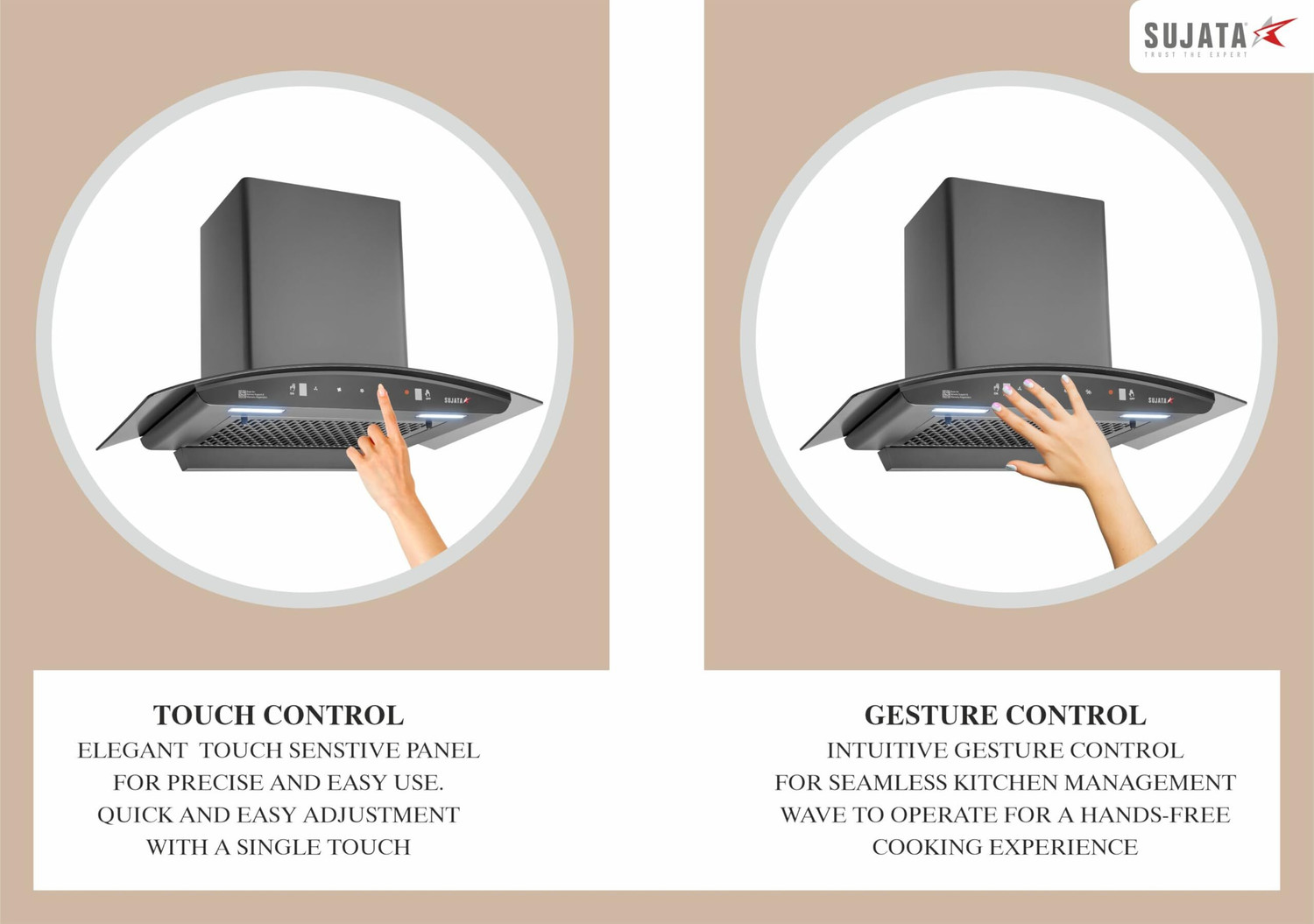 Image of SUJATA Pearl 60 Chimney for Kitchen | Chimney For Kitchen 60cm | Filter Less Auto Clean 1350 CMH 60 cm Auto Clean Chimney