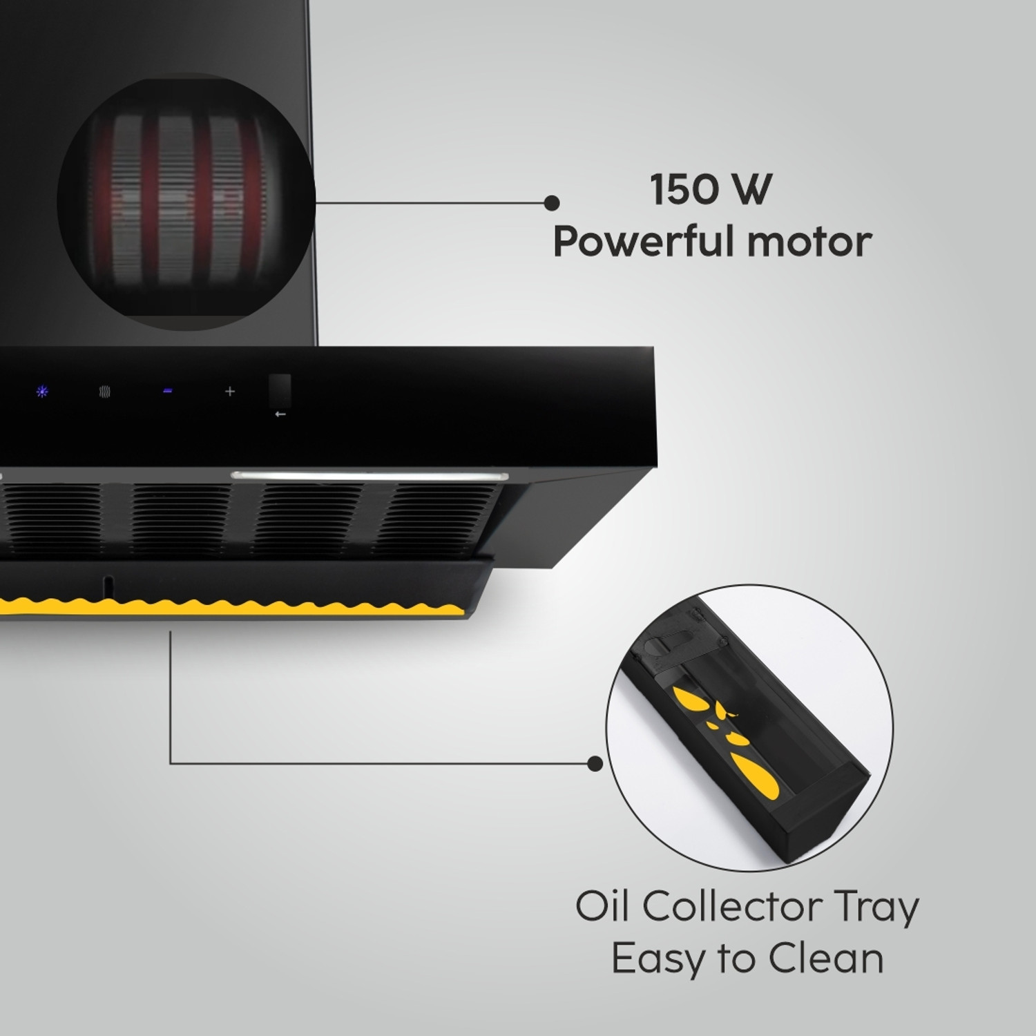Image of Glen CH-6052 Slim Filter less Kitchen Chimney 90CM With Motion Sensor Auto Clean Wall Mounted BLACK 1200 CMH Chimney