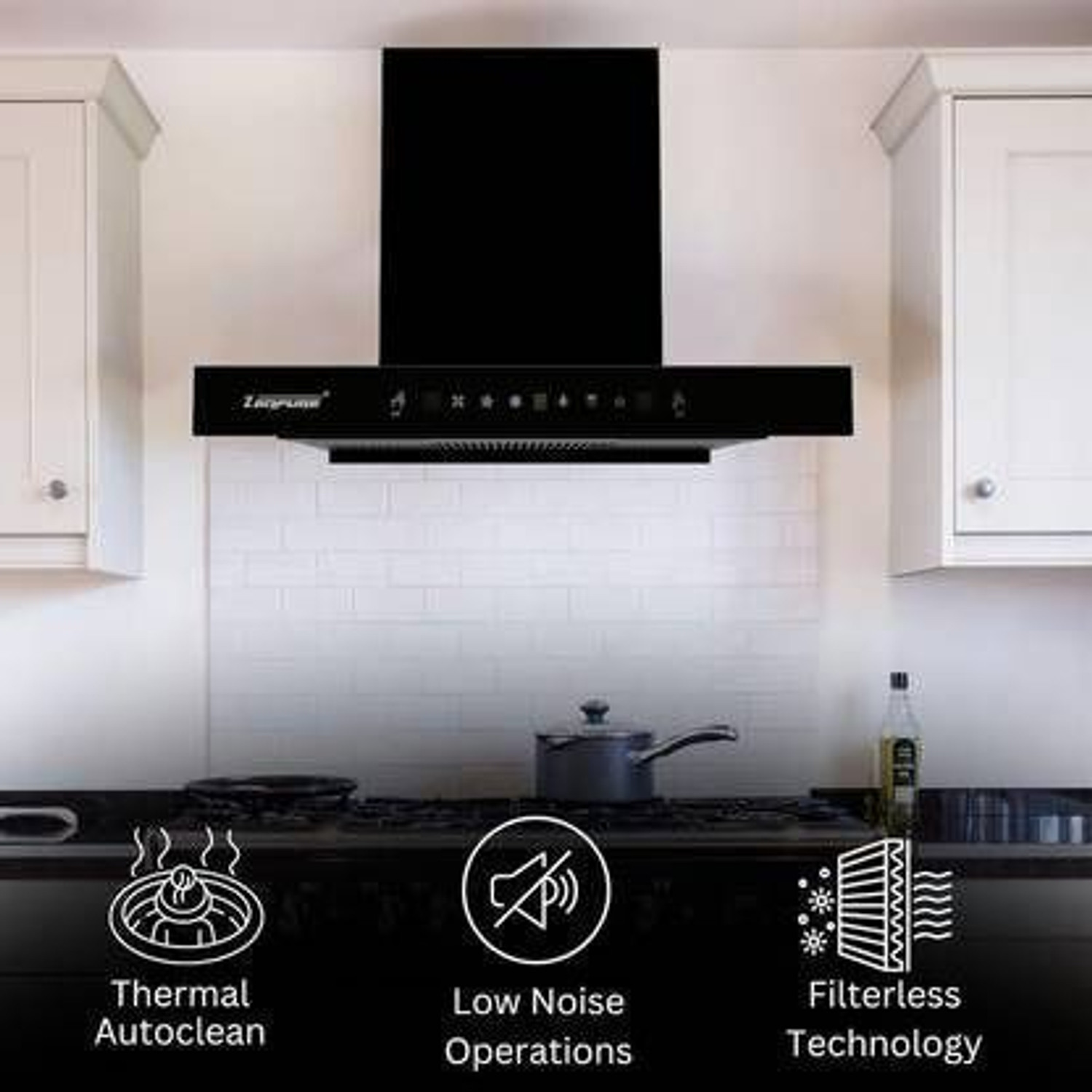 Image of ZENPURE Hella T-Shape 1350 CMH 75 cm Filterless Touch Motion Sensor Powerful Suction Low Noise With Led Light Auto Clean Chimney