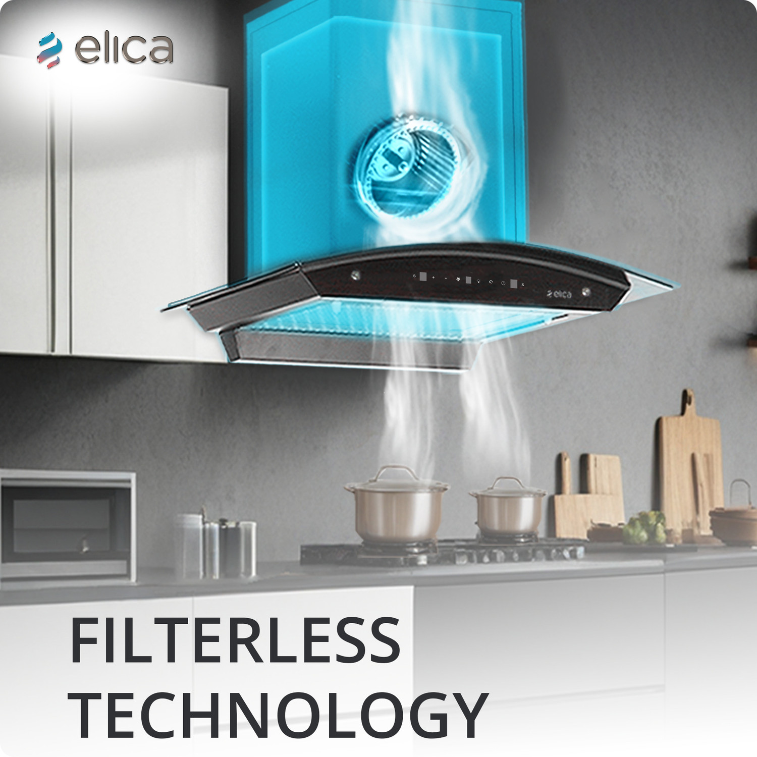 Image of Elica WDFL 750 BLDC HAC LTW MS NERO 1500 CMH 75 cm Auto Clean Chimney