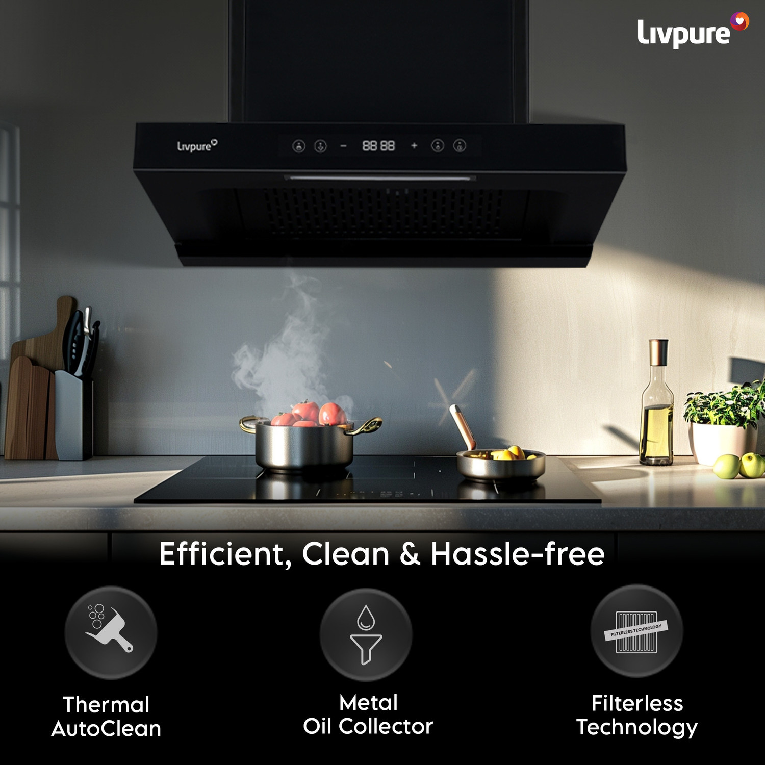 Image of LIVPURE LIV-FERN-60-FL-BLDC-HAC Auto Clean Wall Mounted BLACK 1400 CMH Chimney