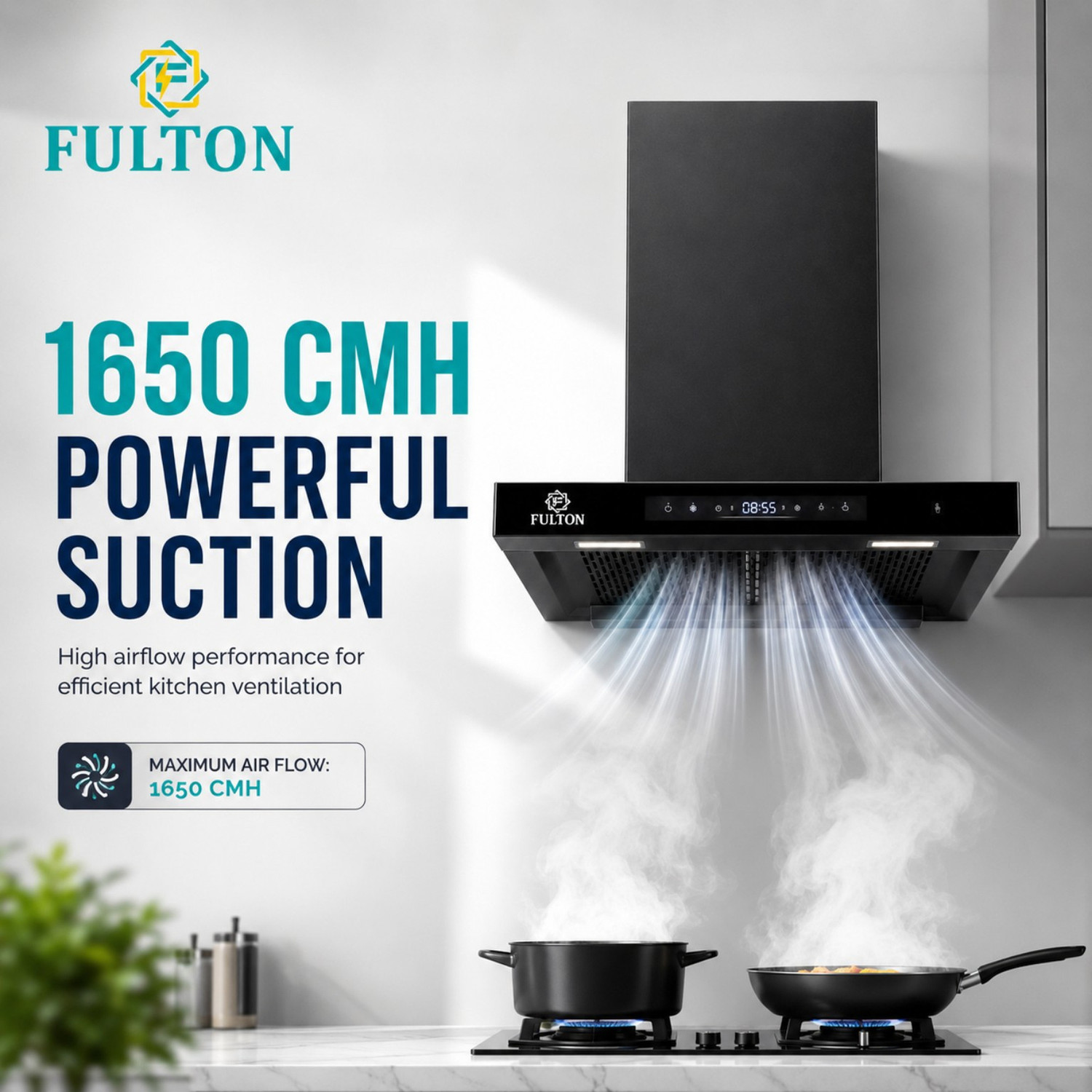 Image of FULTON Silent Flow T shape 60 cm chimney 1600 CMH 60 cm Auto Clean Chimney